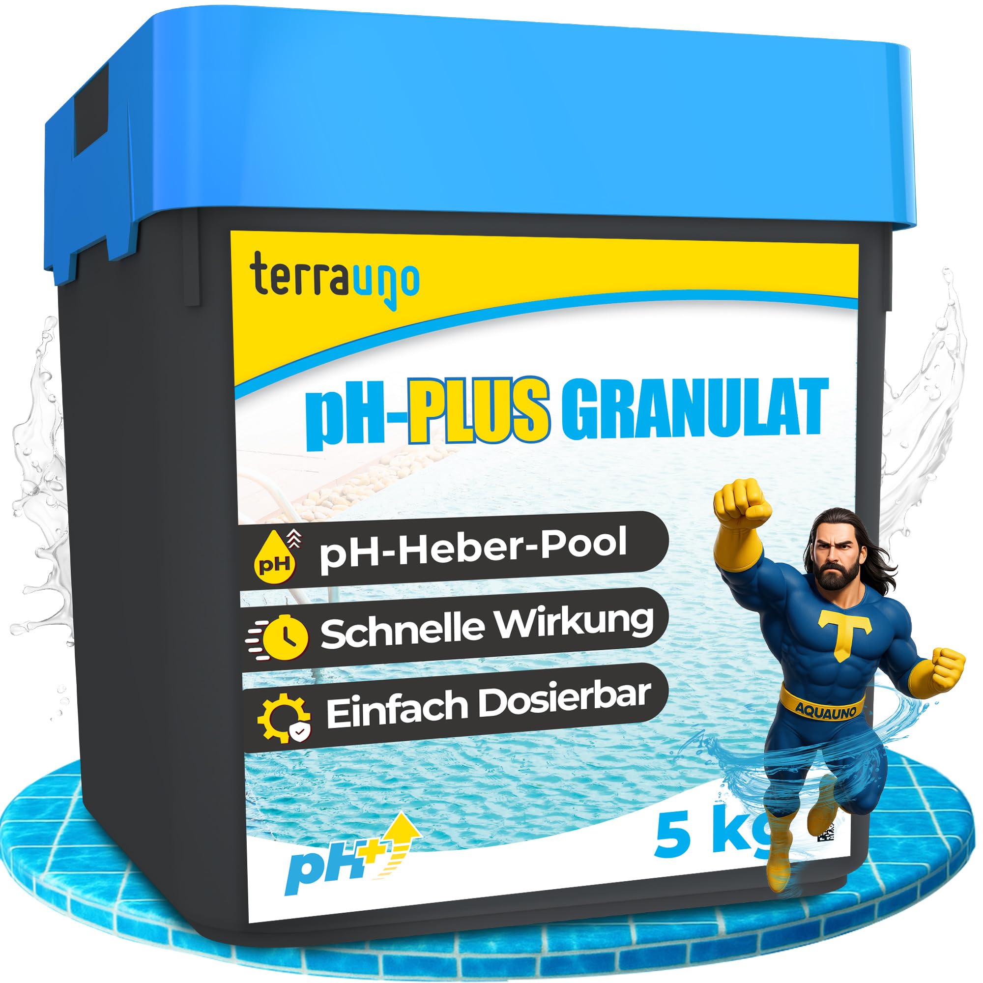 TerraUno pH Plus Granulat 5 kg pH Heber Pool schnelllöslich pH-Anhebung Wasserqualitätsverbesserung Poolpflege