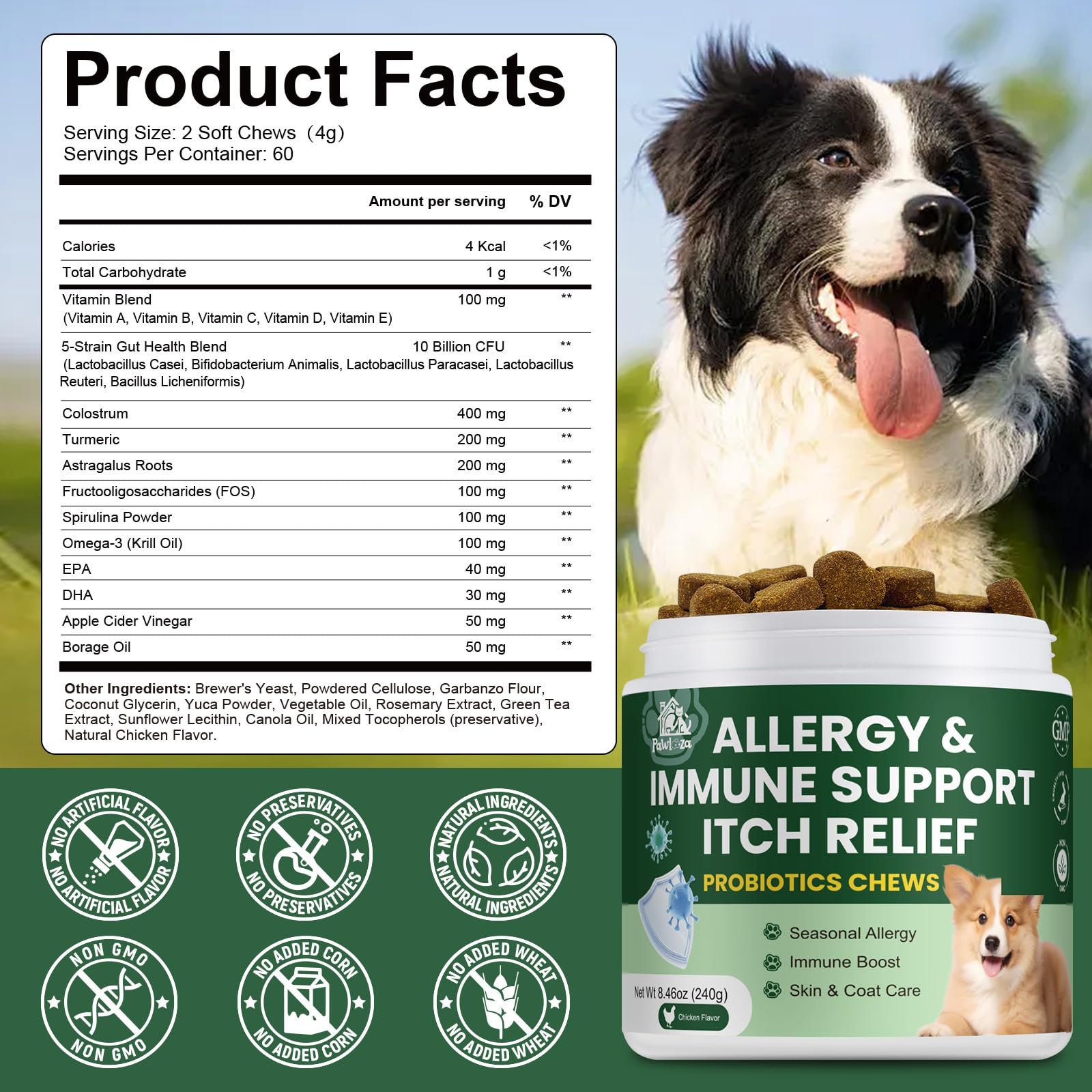 Probiotics for Dogs, Improve Itchy Skin Itchy Ears, Yeast Balance, Immune Support, Dog Probiotics (10 Billion CFU) for Dog Skin & Cost Care, Allergy Relief Chews + Vitamins Blend Chicken (120 Ct) - image 7