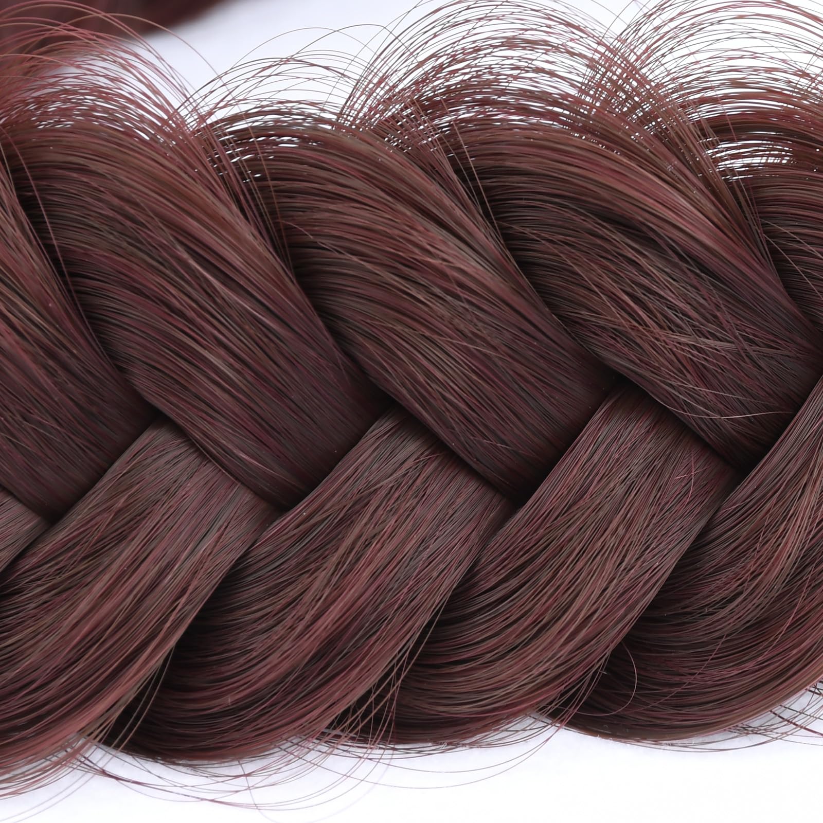 BOBIYA Messy Wide 2 Strand Synthetic Hair Braided Headband Classic Chunky Plaited Hair Headband (Dark Burgundy Brown) - Image 2