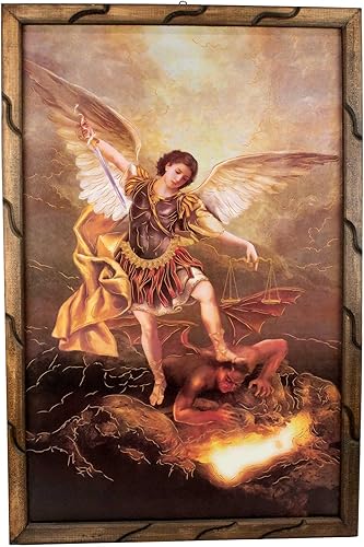 Miniatura 2 de Mrcjsales Arcángel de San Miguel, imagen dorada en marco rústico, pintura al óleo, 24 x 36 pulgadas, 13 x 18 pulgadas, 10 x 12 pulgadas, imagen de