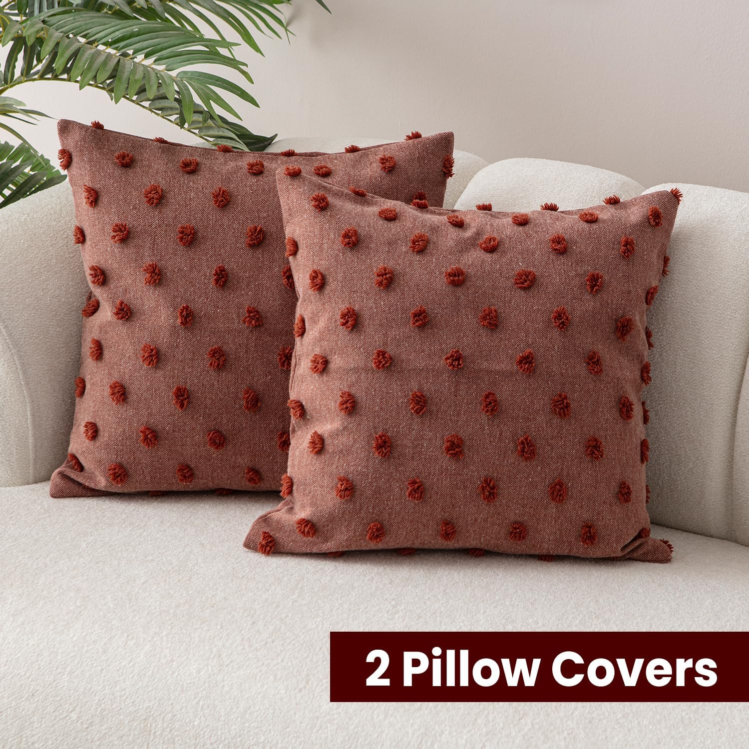 EtaVita Terracotta Throw Pillow Covers 24x24 Set of 2 - Earthy Decorative Cushion Cases, Cotton Blend with Hidden Zipper, Boho Farmhouse Decor for Living Room Bedroom - Image 2