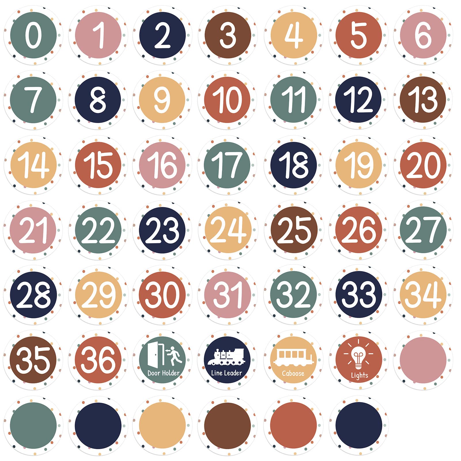 48PCS Boho Numbers Stickers Classroom Decorations Colorful Mini Dots Number Spot Markers Stickers Boho Classroom Labels Accents Cutouts for Preschool Kindergarten Elementary School Floor Decoration