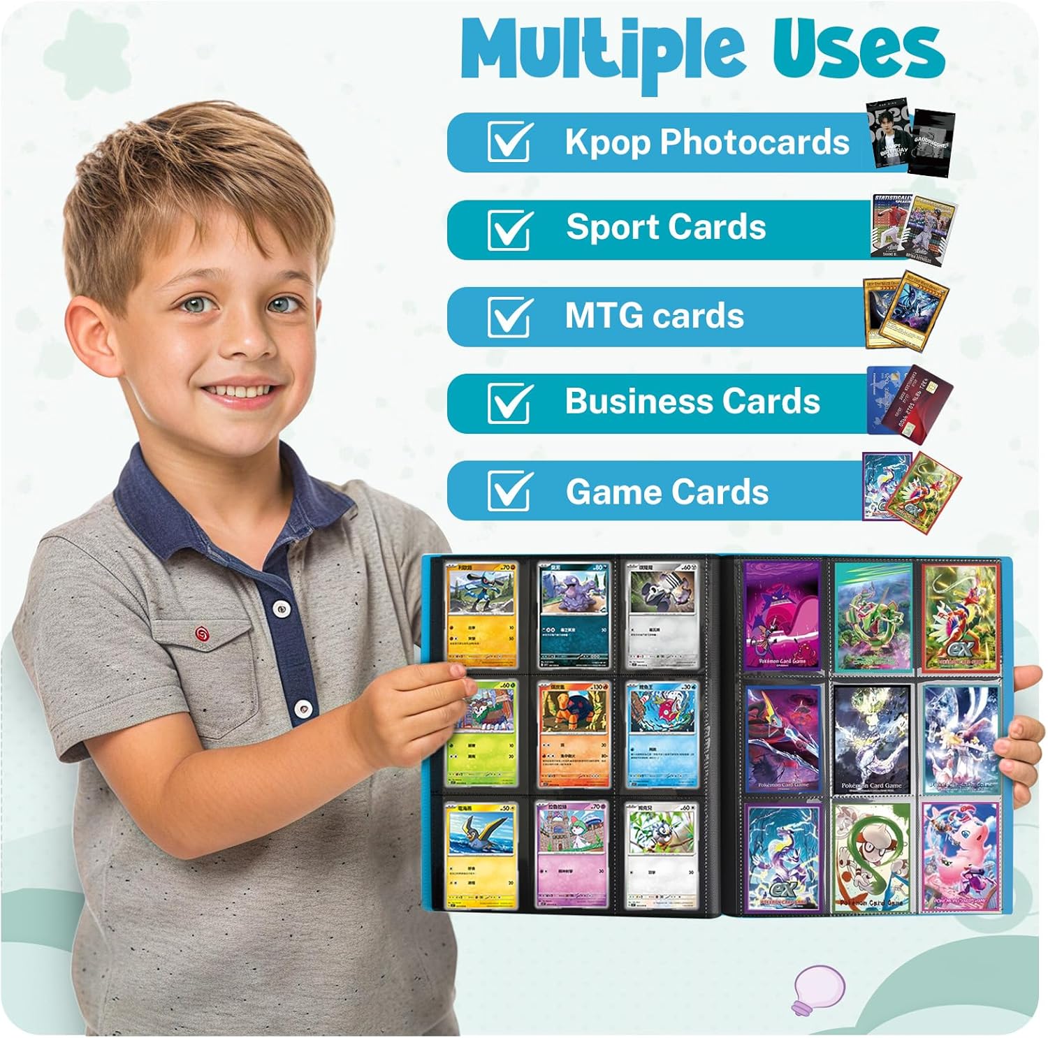 Card Binder, 9 Pocket Trading Card Album Folder,20 Pages, 360 Card Capacity Sports Card Binder, Premium Card Binders Compatible with MTG, TCG, Baseball Cards (Mark Blue)