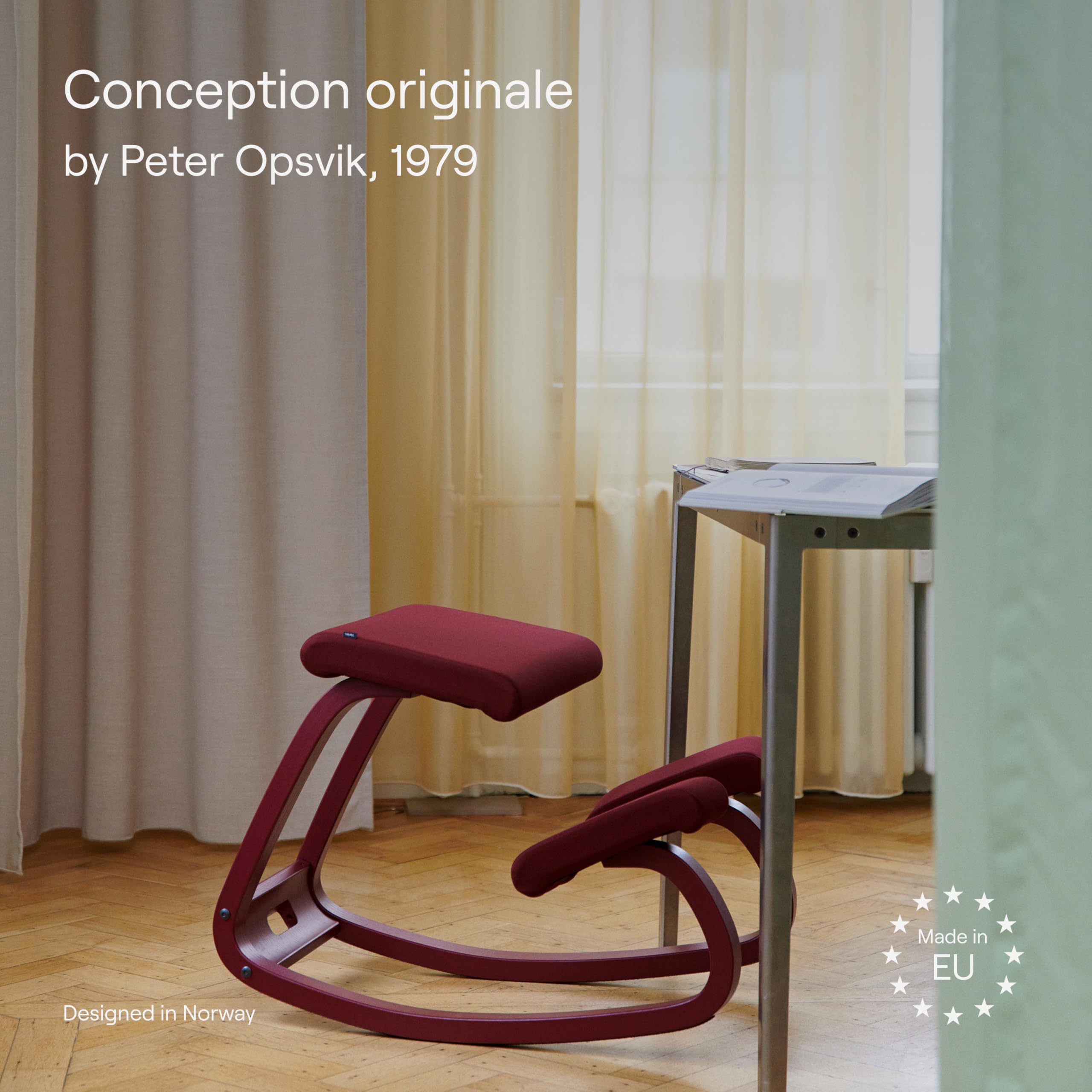 Varier Variable Balans Chaise Ergonomique Monochrome Poppy Coquelicot Mouvement Naturel Posture Bureau Maison Etude Garantie Qualite 10 Ans