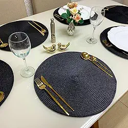 Jogo Americano Redondo 6 Peças Mesa Posta Sousplat (Preto)