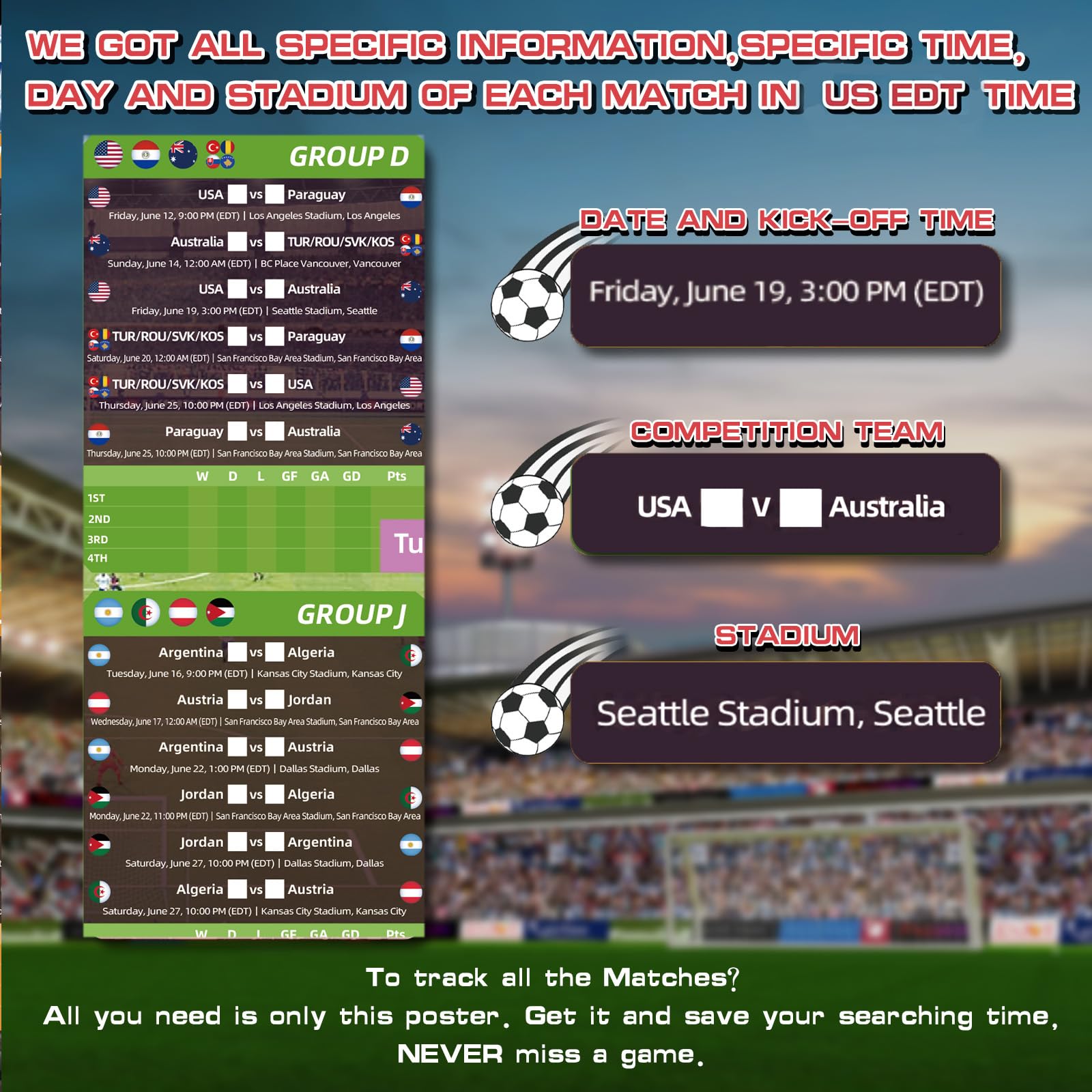 AhfuLife World Cup Schedule Poster 2026, A2 Size-23.3" x 16.5", 2 Pcs World Cup Merchandise 2026 Calendar Wall Chart Decorations, Soccer Tournament Wallchart for Fans Home Office Bar Party Decor - 4