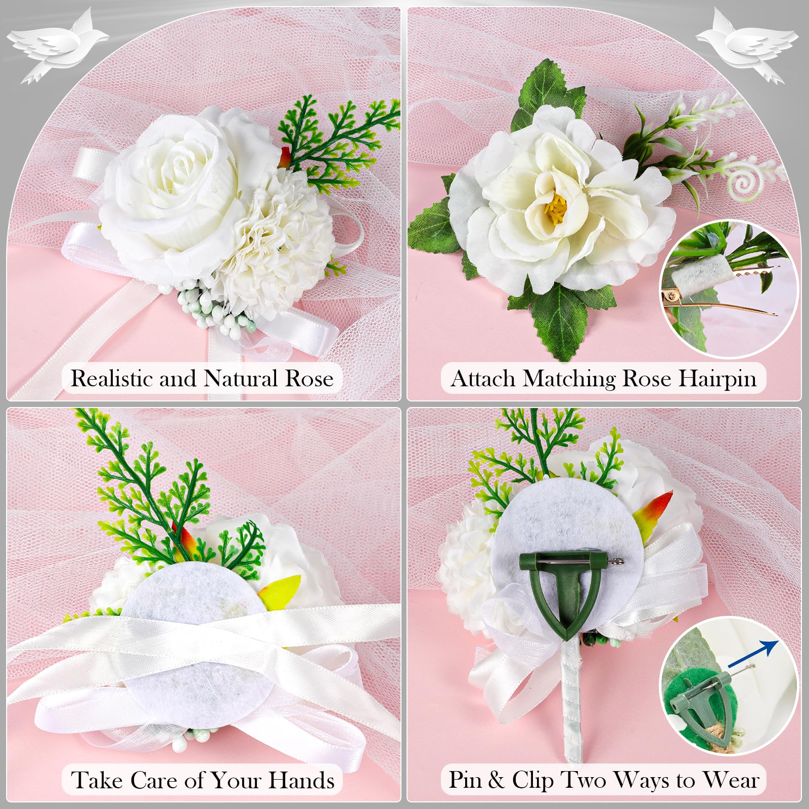 Set 2 Fiori Da Polso Per Sposa E Damigella, Corsage Nuziali In Seta Artificiale, Decorazione Floreale Per Matrimonio E Cerimonie, 10x10 Cm