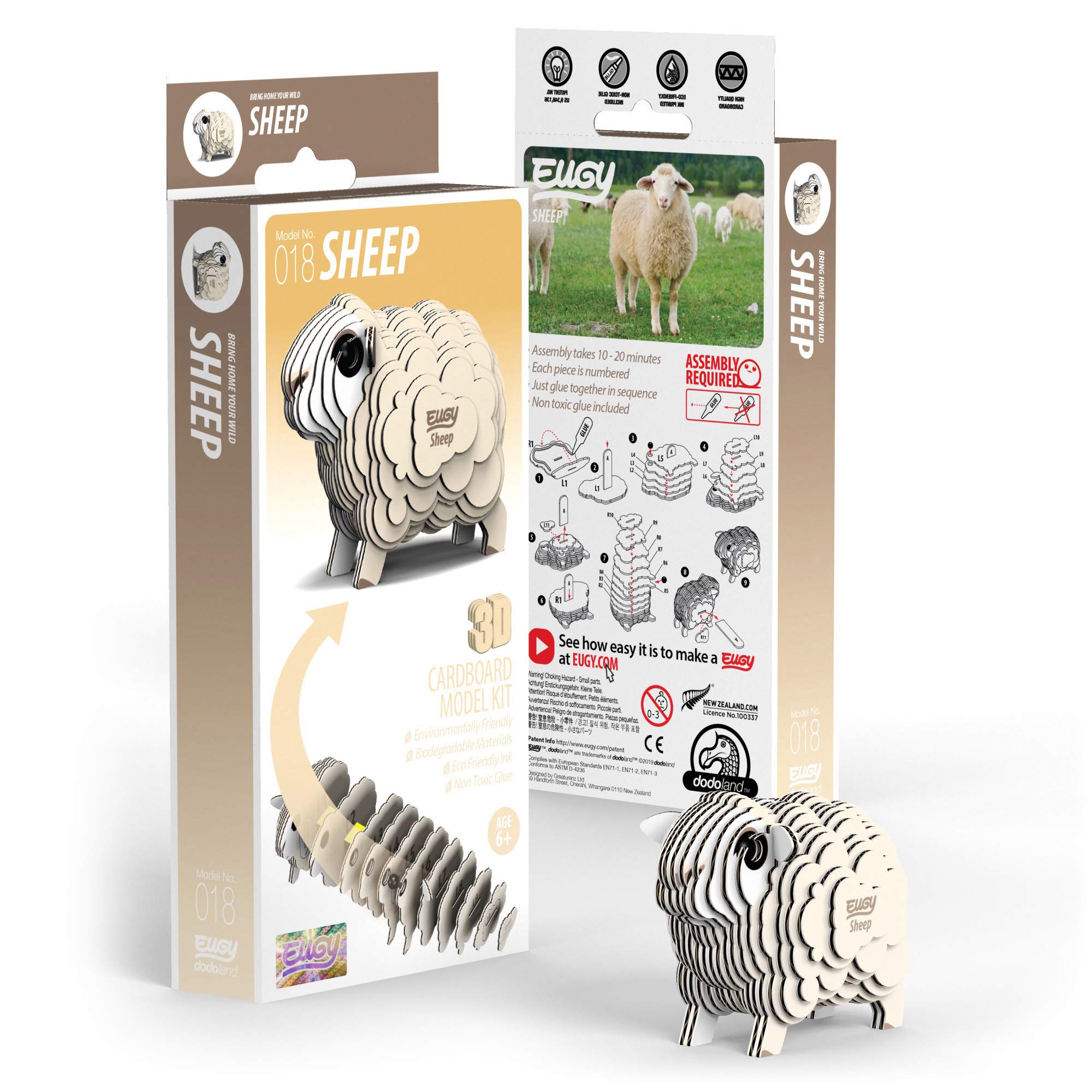 Eugy Sheep 3D Puzzle - 22 Piece Eco-Friendly Educational Toy For Kids Ages 6+