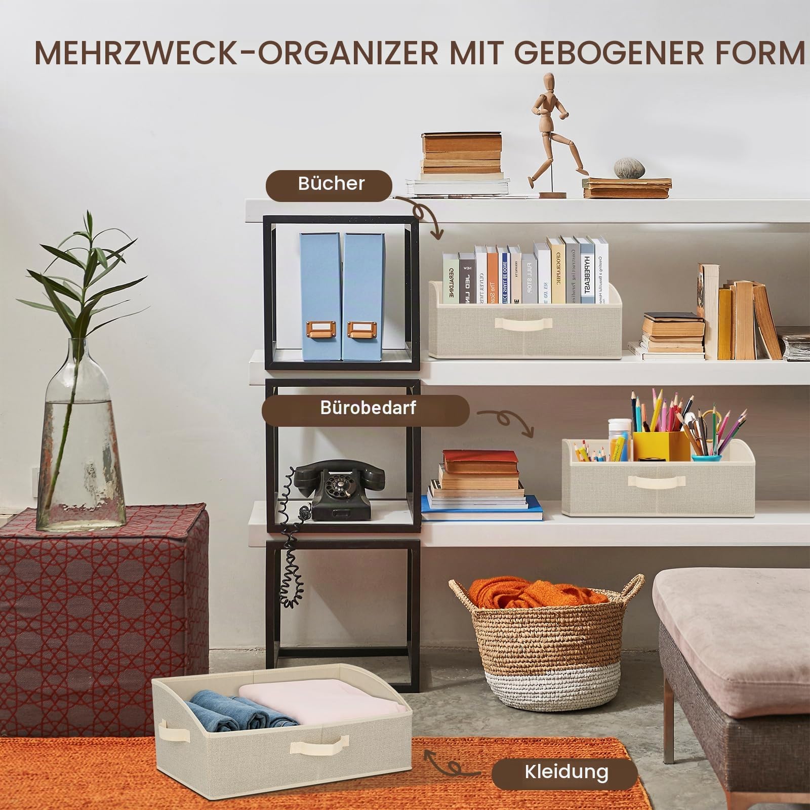 Cozary Aufbewahrungsbox mit Griffen 28L,2 Stück Faltbare Aufbewahrungskorb stoff 50x28.5x20cm,Großer Körbe Aufbewahrung,Ordnungsboxen für Kleidung Spielzeug Werkzeug Kleiderschrank
