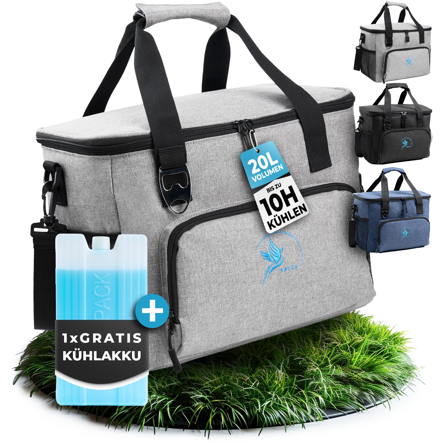 Obics® Kühltasche 20L & 30L (faltbar) 10-12 Stunden kühlen - isolierte Einkaufstasche & Lunchtasche mit Flaschenöffner & Auslaufsicherem PEVA-Material für Arbeit, Büro, Picknick, Einkaufen & Baustelle