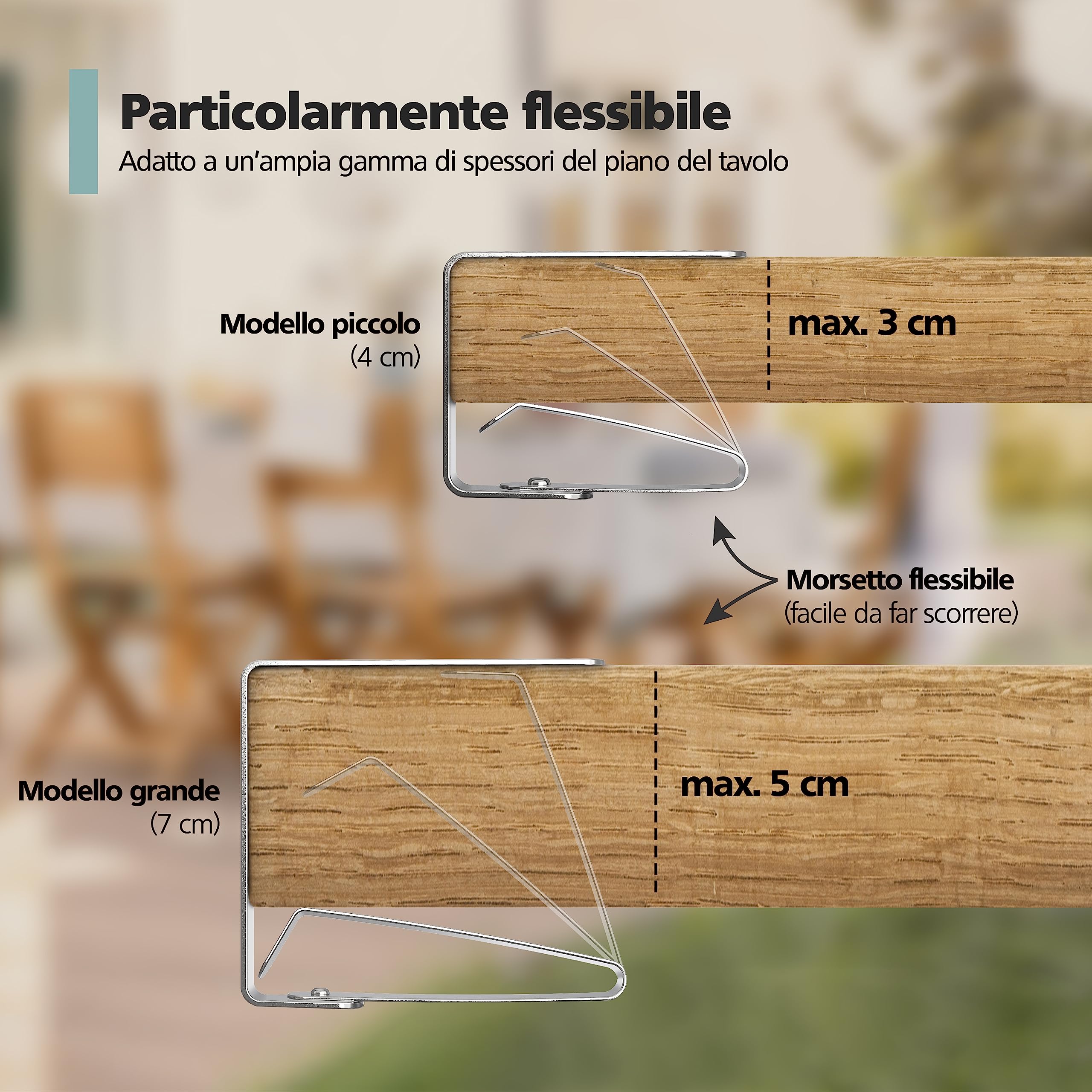 8 x Fermacoperta Argento per tavoli con Spessore di 3 cm - - Fermacoperta in Acciaio Inossidabile per Interni ed Esterni - - Fermacoperta Facili da Pulire