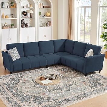 Convertible Sectional Sofa Couch, 102" L Shaped Couch with Back Cushions, Modern Upholstered Fabric 6-Seat Reversible Sofa Set for Living Room, Apartment, Office, Blue