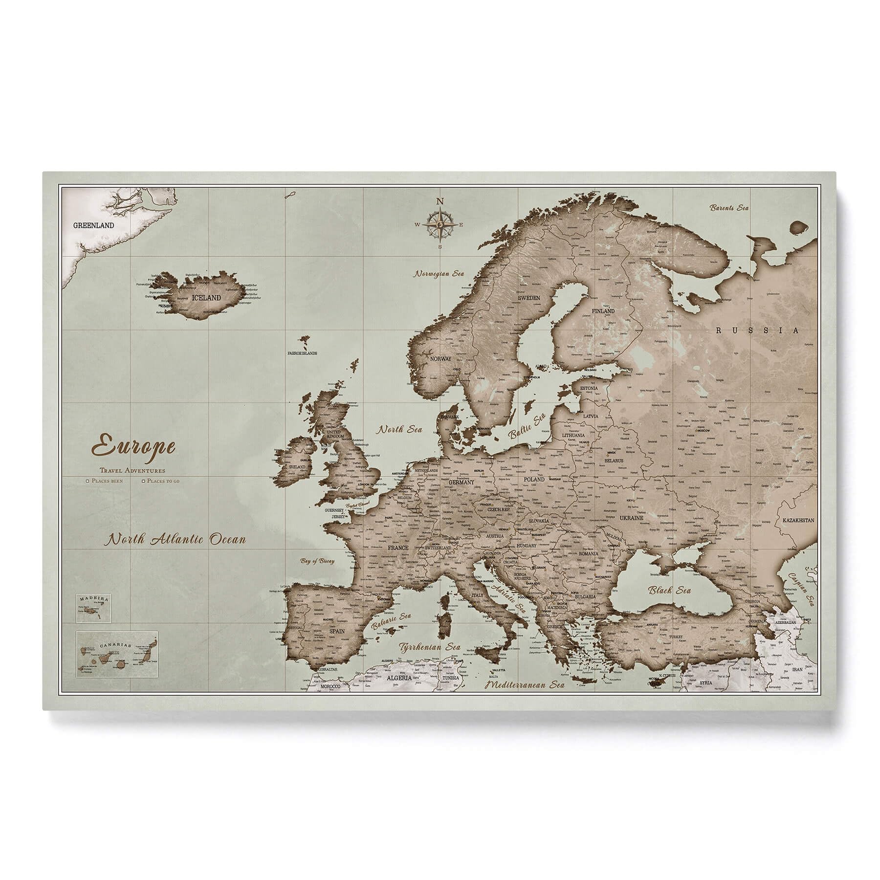 Canvas Europe Map with Cork Pin Board - Decorative Wall Decoration for All Rooms - Canvas Pictures with Europe Map Motif (120x80 cm, Pattern 12)