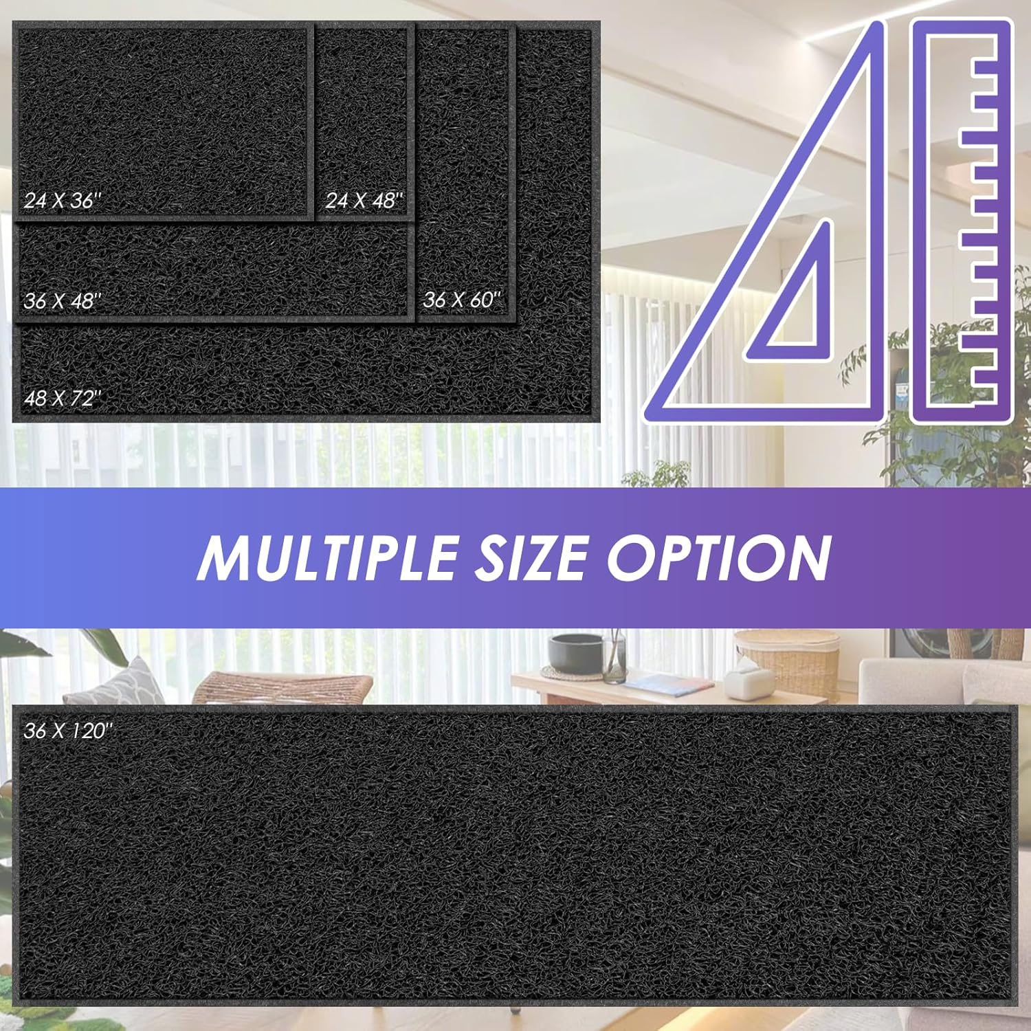 Kuyal Door Mat, 3'x4' Indoor Outdoor Entrance Mat to Trap Dirt and Moisture, Non Slip Waterproof Outdoor Mats, Commercial Floor Inside Outside Entrance, Heavy Duty Durable Welcome Mats, Black