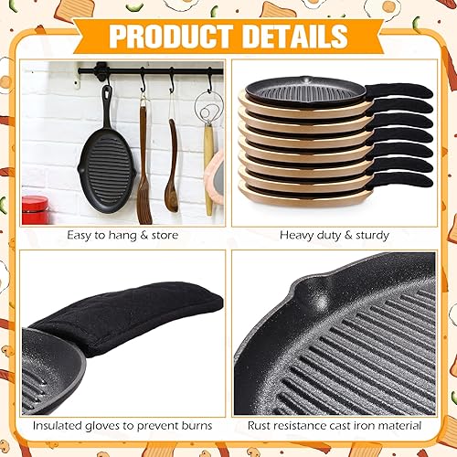 Miniatura 3 de Mifoci 12 juegos de platos de fajita de hierro fundido con bandeja base de madera y mango sartén de hierro fundido para carne, pollo, fajitas