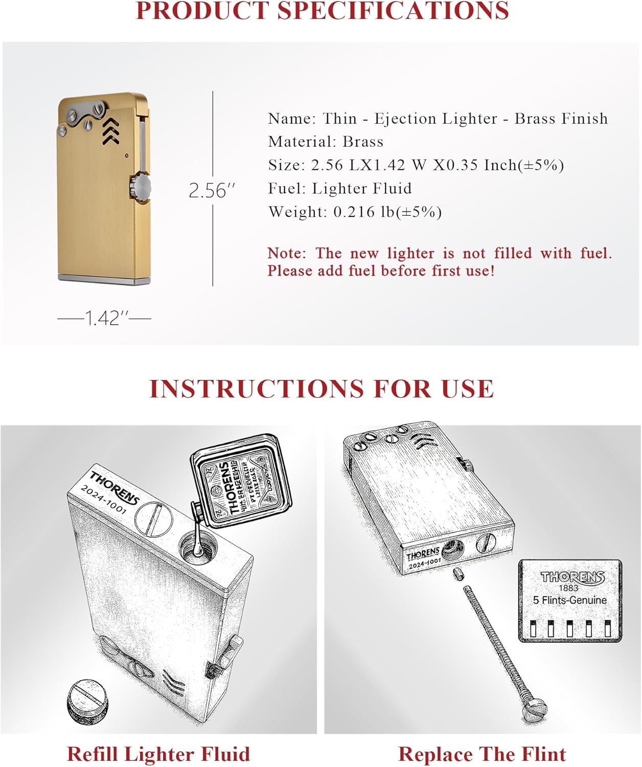 Thin Windproof Vintage Copper Kerosene Lighter, Automatic Ignition Fluid Lighter, Refillable, Safety Lock, Camping, Mechanical, Unique, Collectible, Men's Gift, Thorens Ejection