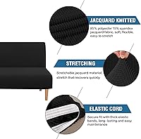 Vista 2 de H.VERSAILTEX Funda elástica para futón sin brazos, funda protectora elástica para sofá cama, textura rica en elastano, pequeños cuadros de tela Negro