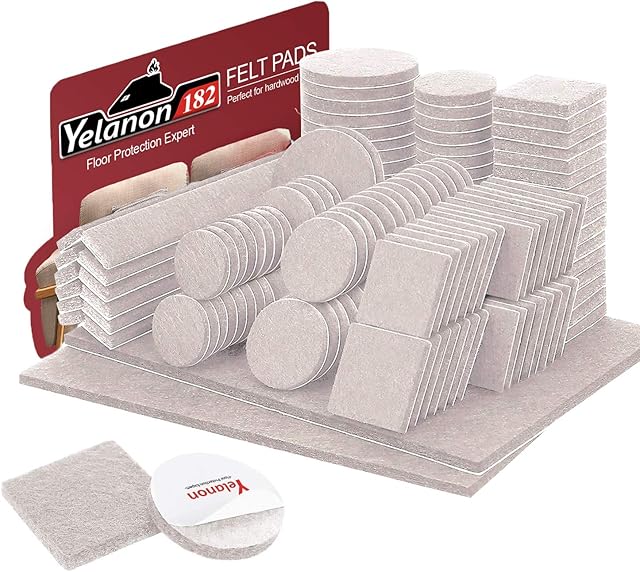 Felt Furniture Pads -182 Pcs Furniture Pads Self Adhesive, Cuttable Felt Chair Pads, Anti Scratch Floor Protectors for Furniture Feet Chair Legs, Furniture Felt Pads for Hardwoods Floors, Beige