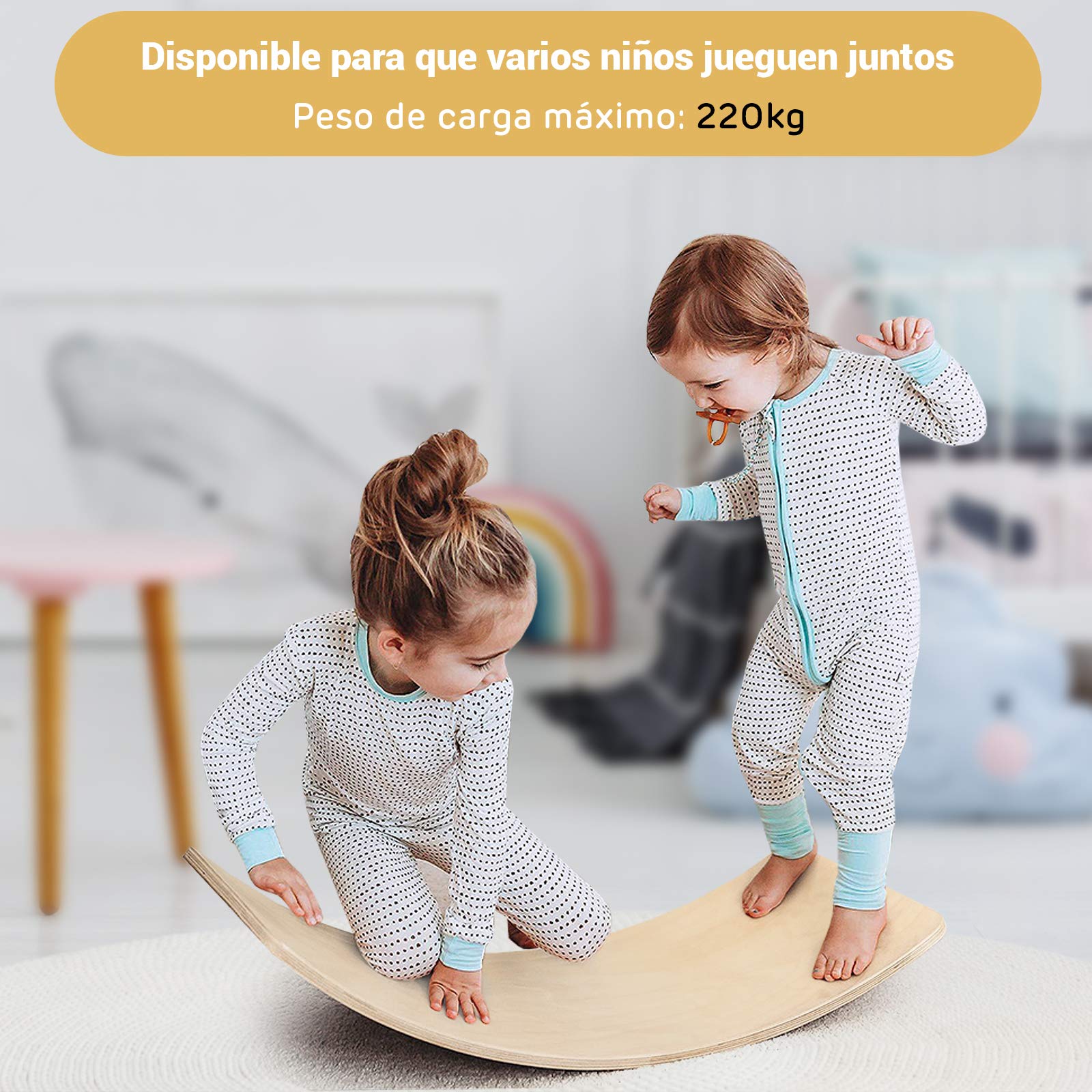 COSTWAY Tabla de Equilibrio de 90 x 30 cm Plataforma de Equilibrio de Madera Tabla Curvada para Yoga para Niños y Adultos Carga hasta 220kg (90 x 40 x19 cm)