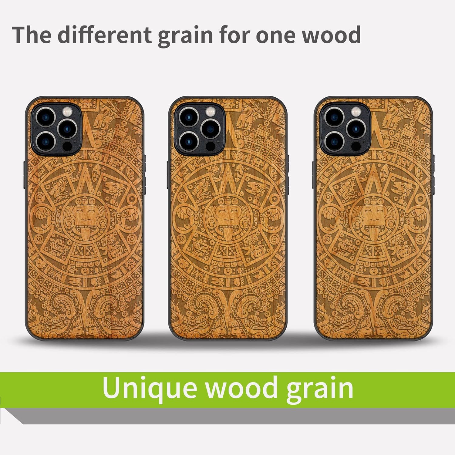 Carveit Magnetic Wood Case for iPhone 12 Pro Max Case [Natural Wood & Black Soft TPU] Shockproof Protective Unique & Classy Wooden Cover Compatible with MagSafe (Mayan Symbols-Cherry)