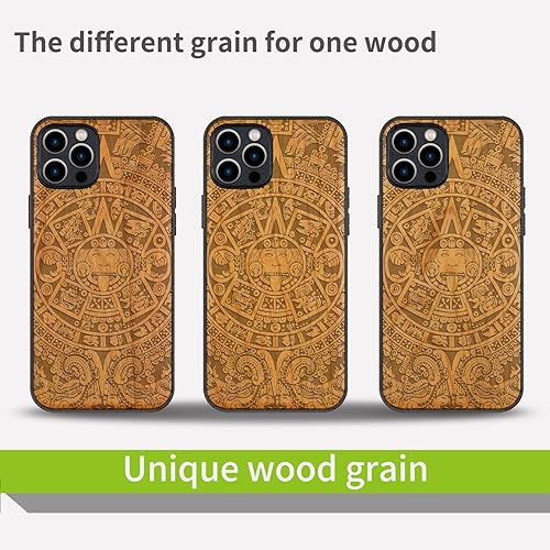 Miniatura 86 de Carveit Funda magnética de madera para iPhone 12 Pro [madera natural y TPU suave negro] a prueba de golpes, funda de madera única y elegante
