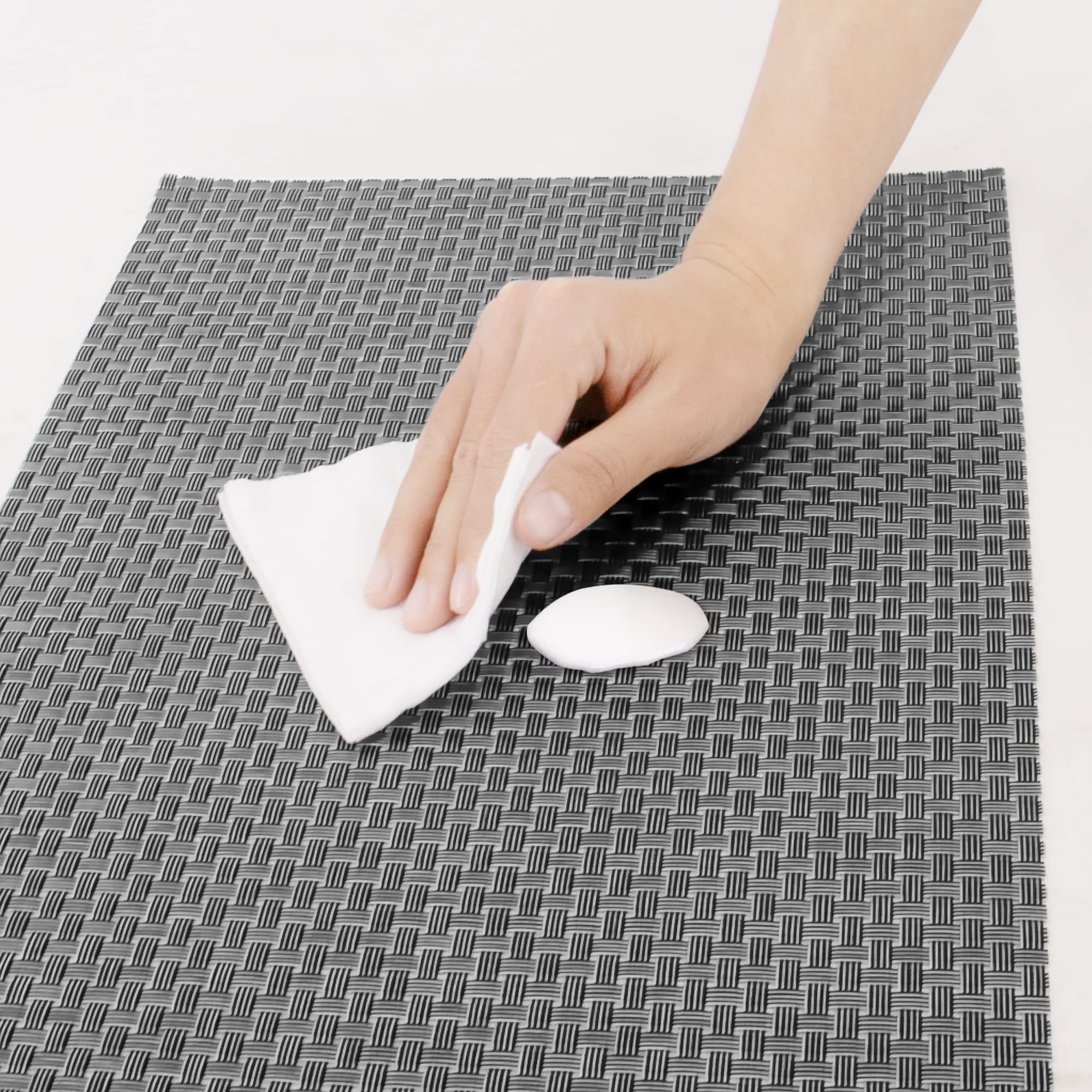 Time to Sparkle Set of 12 PCS Vinyl Woven 6pcs Placemats + 6pcs Coasters Place Mats Non slip Table Mats Waterproof Heat-resistant Dining Table Mats Decor (Dark grey) - Image 4