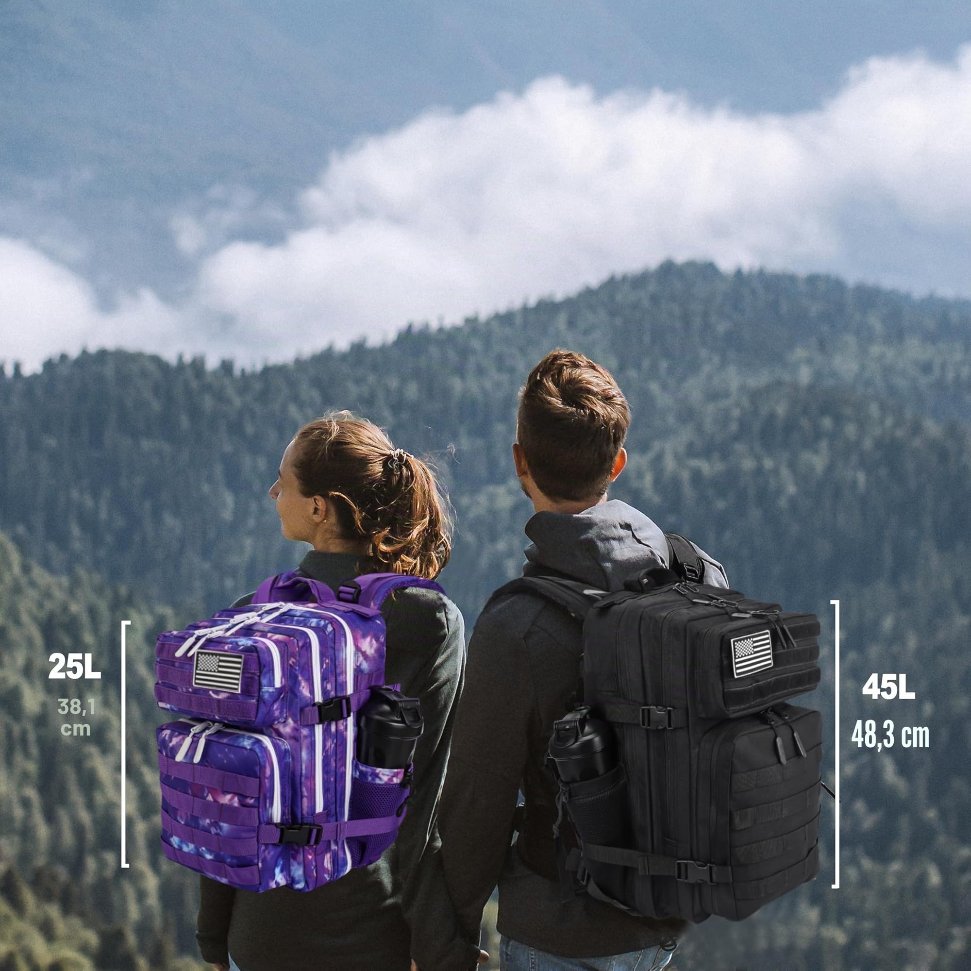 LHI Mochila táctica militar para hombres y mujeres, 25 L/35 L, mochila pequeña con soporte para botellas