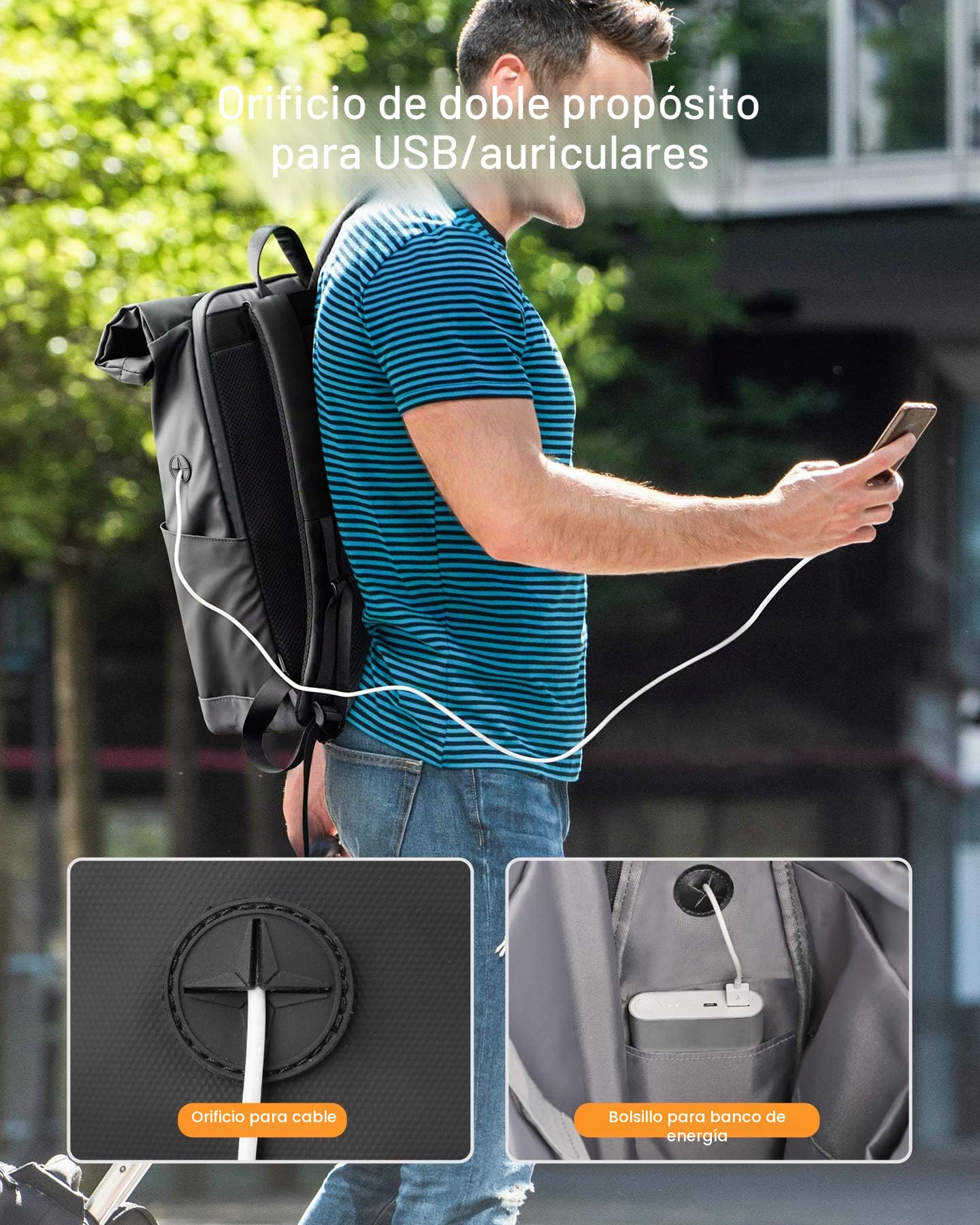 Inateck Mochila Escolar Mochila para Portátil Bicicleta Mochila Portatil 17 Pulgadas, Mochila Casual Mujer Hombre Viaje Roll Top 25L-30L, resistente a las salpicaduras, Bolso de Escolar de Moda