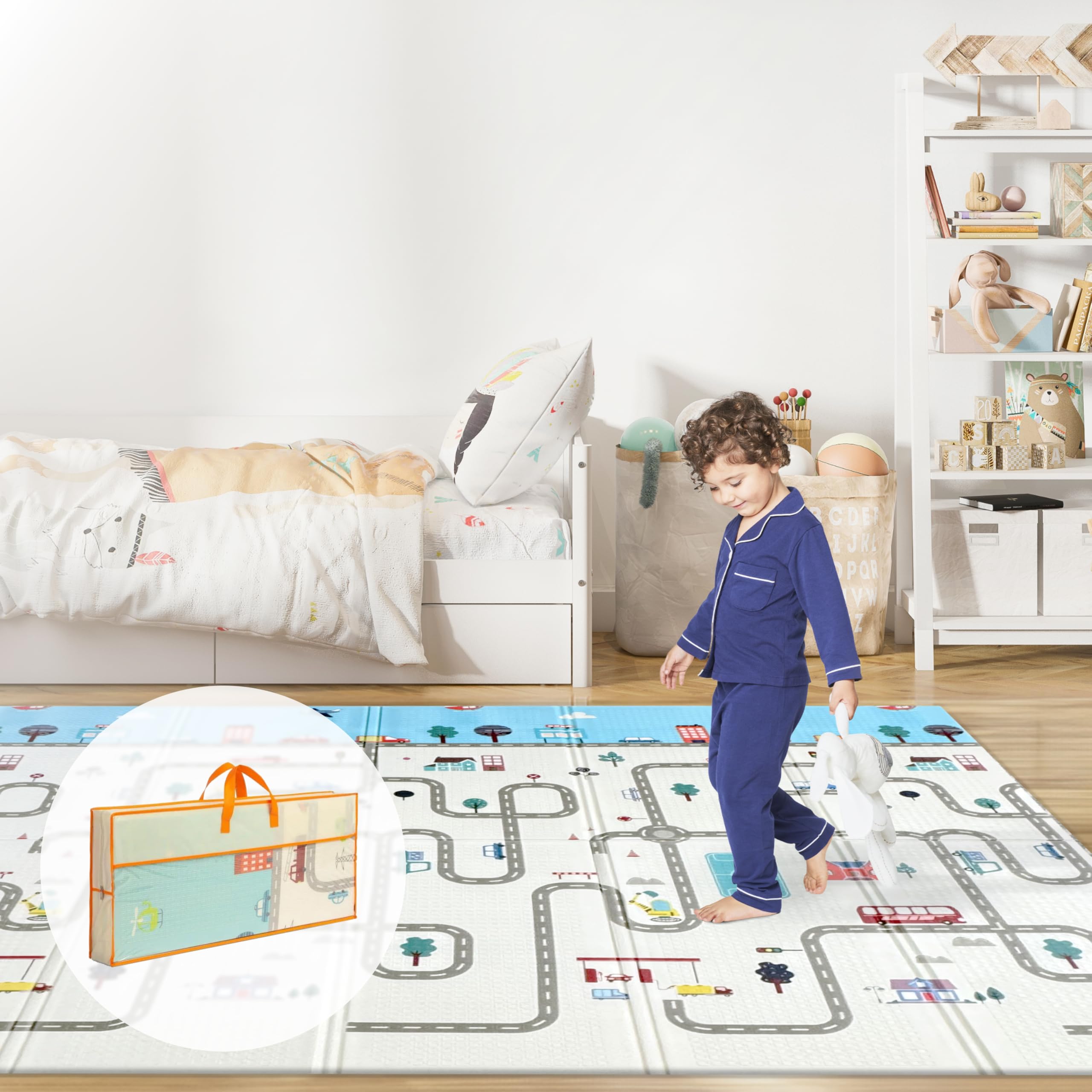 Wiltology playmat, Foldable Baby Play Mat, Extra Large, Non-Toxic, Waterproof Activity Playmats for Babies, Education for Infant, Non-Slip Double Sided (79”x71” 0.4in Milky) Boys and Girls
