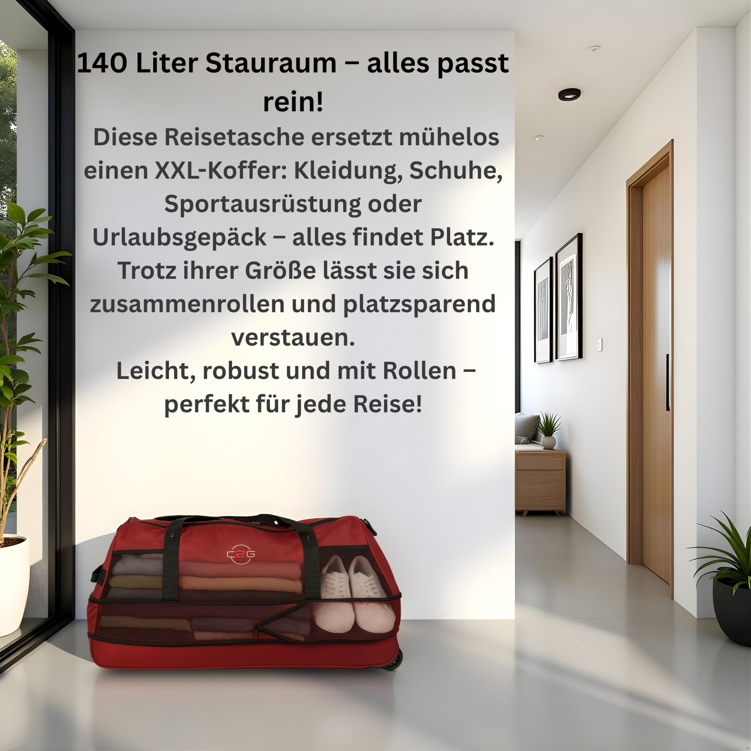 Große Reisetasche mit Rollen 120 L – Faltbare Rolltasche & Sporttasche XXL – leicht, robust & platzsparend – ideale Reisetasche zum Ziehen für Urlaub, Sport & Training (Navy)