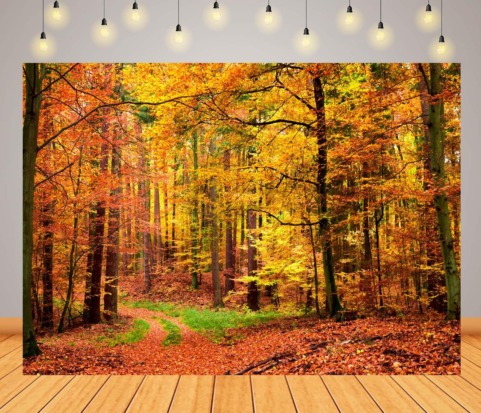 BELECO 4.6x2.5m Telo sfondo bosco autunnale | Splendida foresta foglie cadute paesaggio autunnale sfondo attività esterne decorazione ringraziamento foto