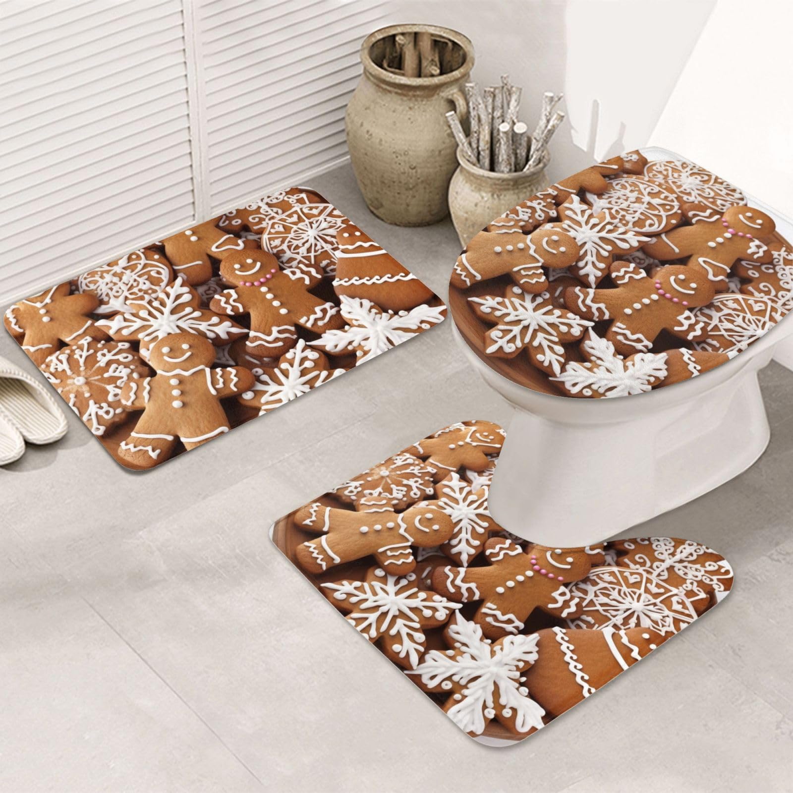 Tapis de salle de bain antidérapant super absorbant lot de 3 pièces flanelle