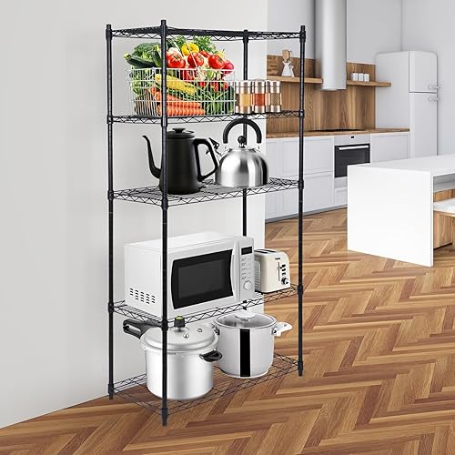 Miniatura 6 de JupiterForce Estantes de pie de 5 niveles, organizador de estantería de almacenamiento, estantes ahorradores de espacio para cocina, lavandería,