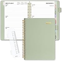 SUNEE 2026 Sage Green Weekly Monthly Planner - Vegan Leather Cover, 6.4x8.5, Tabs, Pocket, Bookmark, Jan-Dec 2026