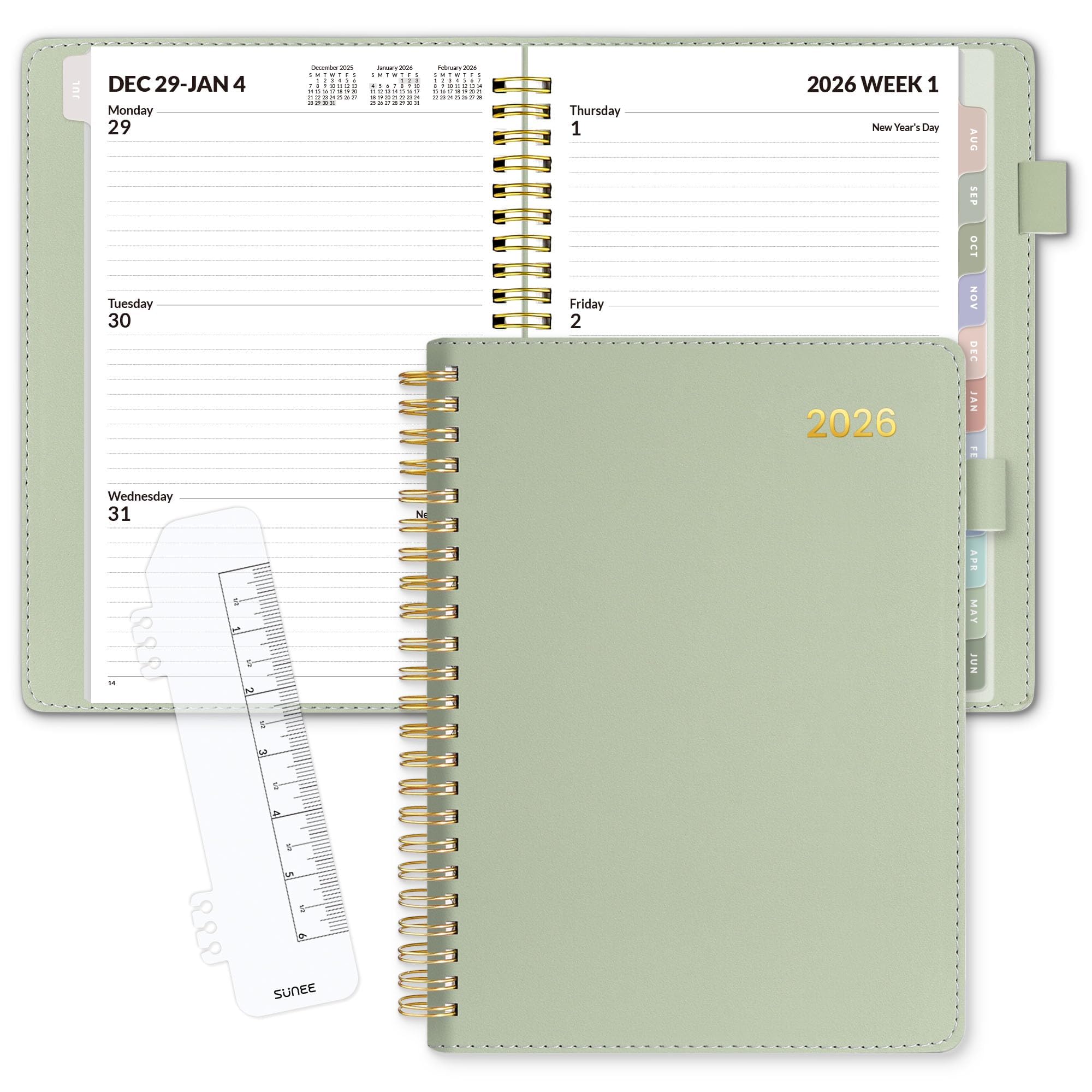 SUNEE 2026 Weekly Monthly Planner 6 4x8 5- 12 Month January 2026 - December 2026 Vegan Leather Cover