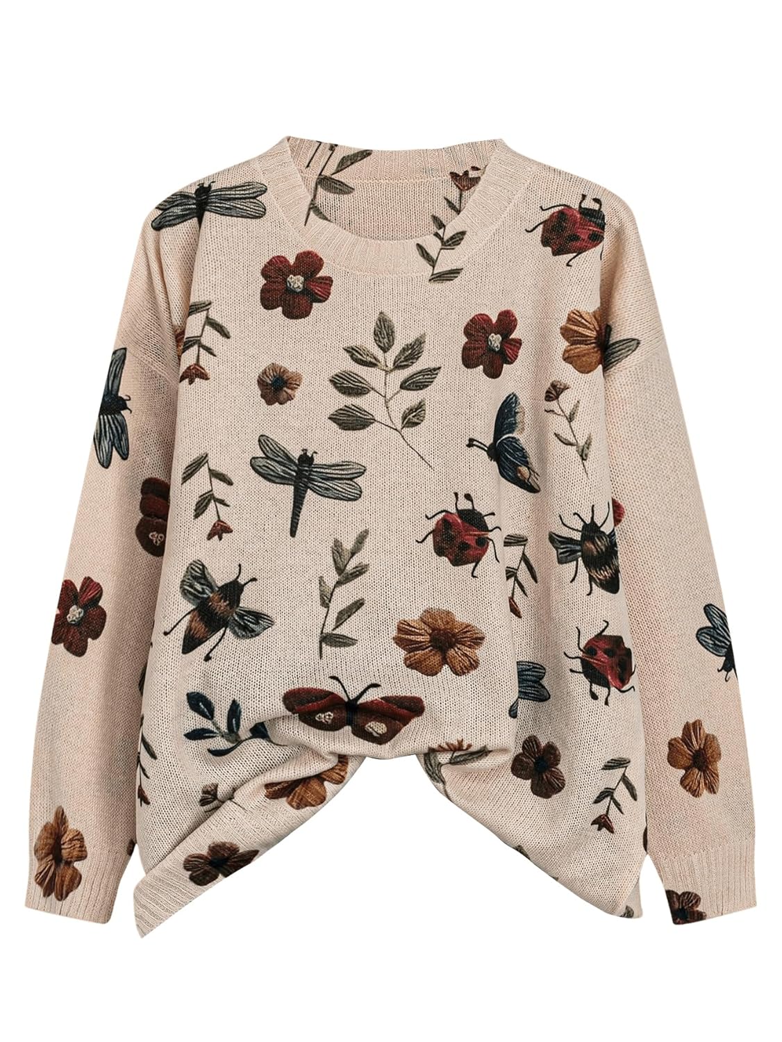 Floerns Womens Plus Size Retro Long Sleeve Fall Sweaters Crewneck Knit Floral Pullover Tops