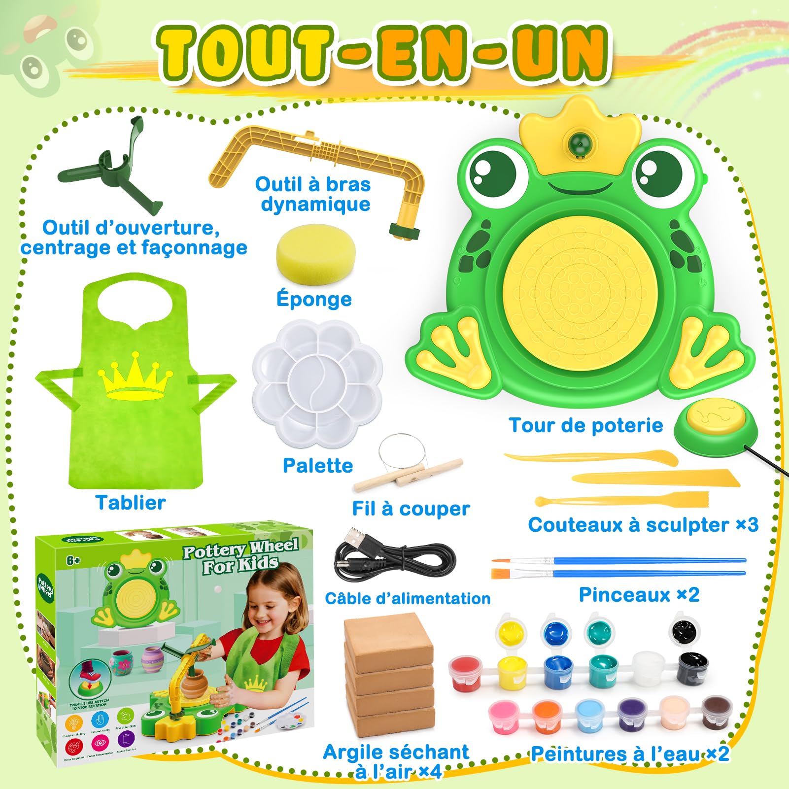 Tour de Poterie pour Enfants: Jouet pour Enfants 6+ Ans, Poterie DIY avec Argile et Peintures pour Débutants, Idéal comme Cadeau d'Anniversaire ou de Noël pour Filles et Garçons de 6 à 12 Ans