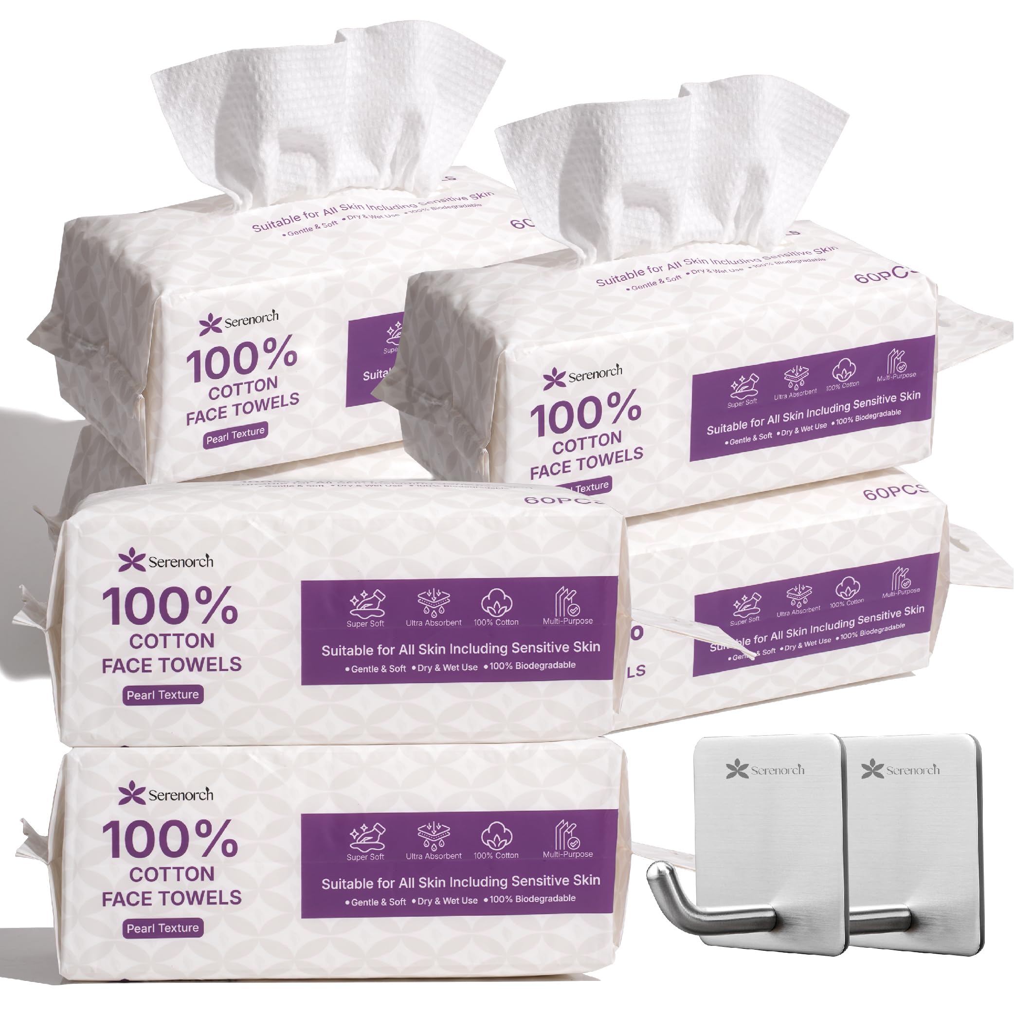 100% Cotton Disposable Face Towels, Soft Cotton Tissue for Sensitive Skin, Daily Cleansing & Makeup Removal, Hanging Facial Dry Wipe