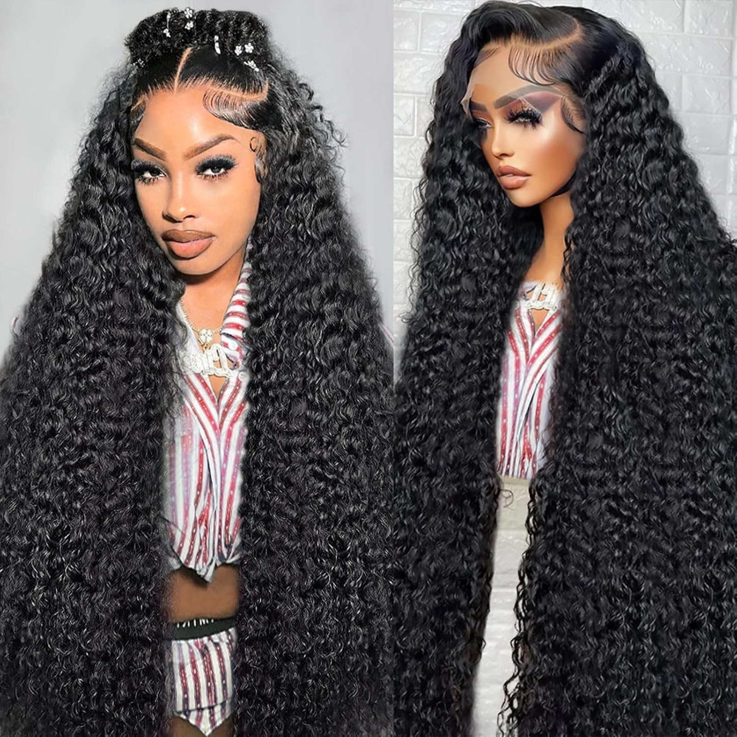 13x6 Deep Wave Lace Front Wigs Human Hair for Women 200% Density 13x6 HD Transparent Water Wave Lace Front Wigs Human Hair 12A Brazilian Virgin Pre Plucked with Baby Hair 24inch