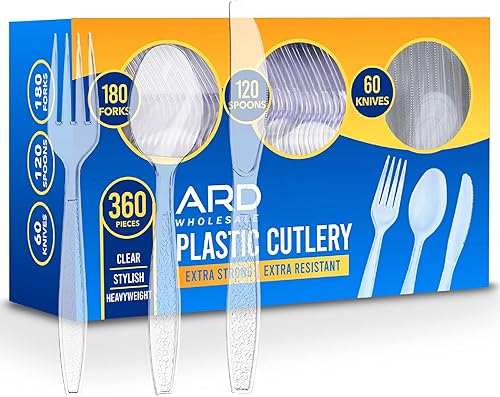 Ard Wholesale Caja combinada de cubiertos de 360 unidades transparente extra fuerte extra resistente 180 tenedores 120 cucharas y 60 cuchillos Ard Wholesale Caja combinada de cubiertos de 360 unidades transparente extra fuerte extra resistente 180 tenedores 120 cucharas y 60 cuchillos