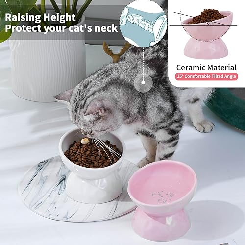 Miniatura 4 de OMAYKEY Cuencos elevados de cerámica para gatos, cuencos elevados inclinados para comida y agua, plato para mascotas para gatos y perros pequeños,