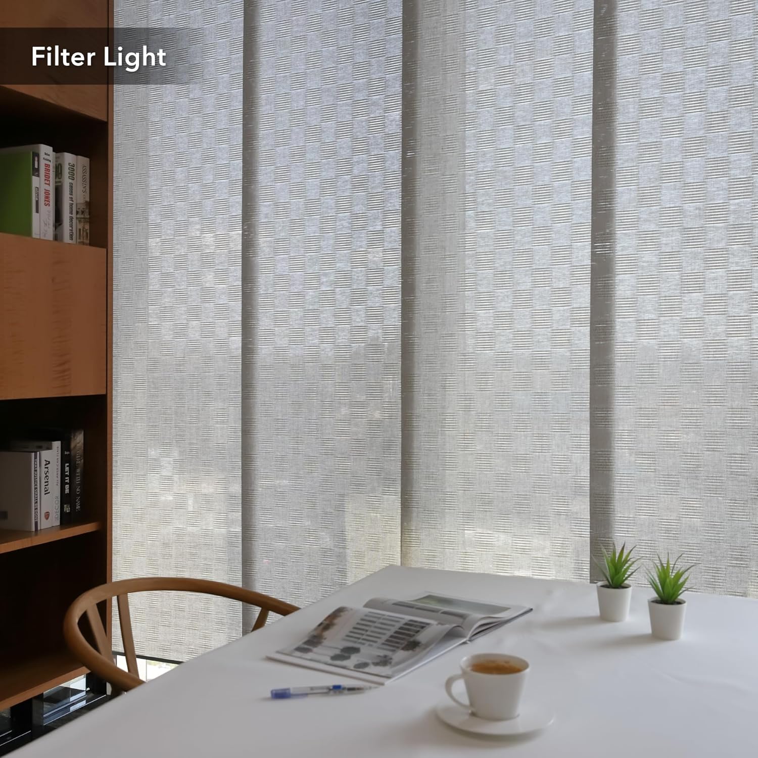 GoDear Design Adjustable Sliding Panel Track Blinds,White Curtain Blinds For Sliding Glass Doors, Room Dividers, Adjustable Track Width 45.8"- 86", Trimmable Panel Height Up to 96", Dual Sided, Bishop