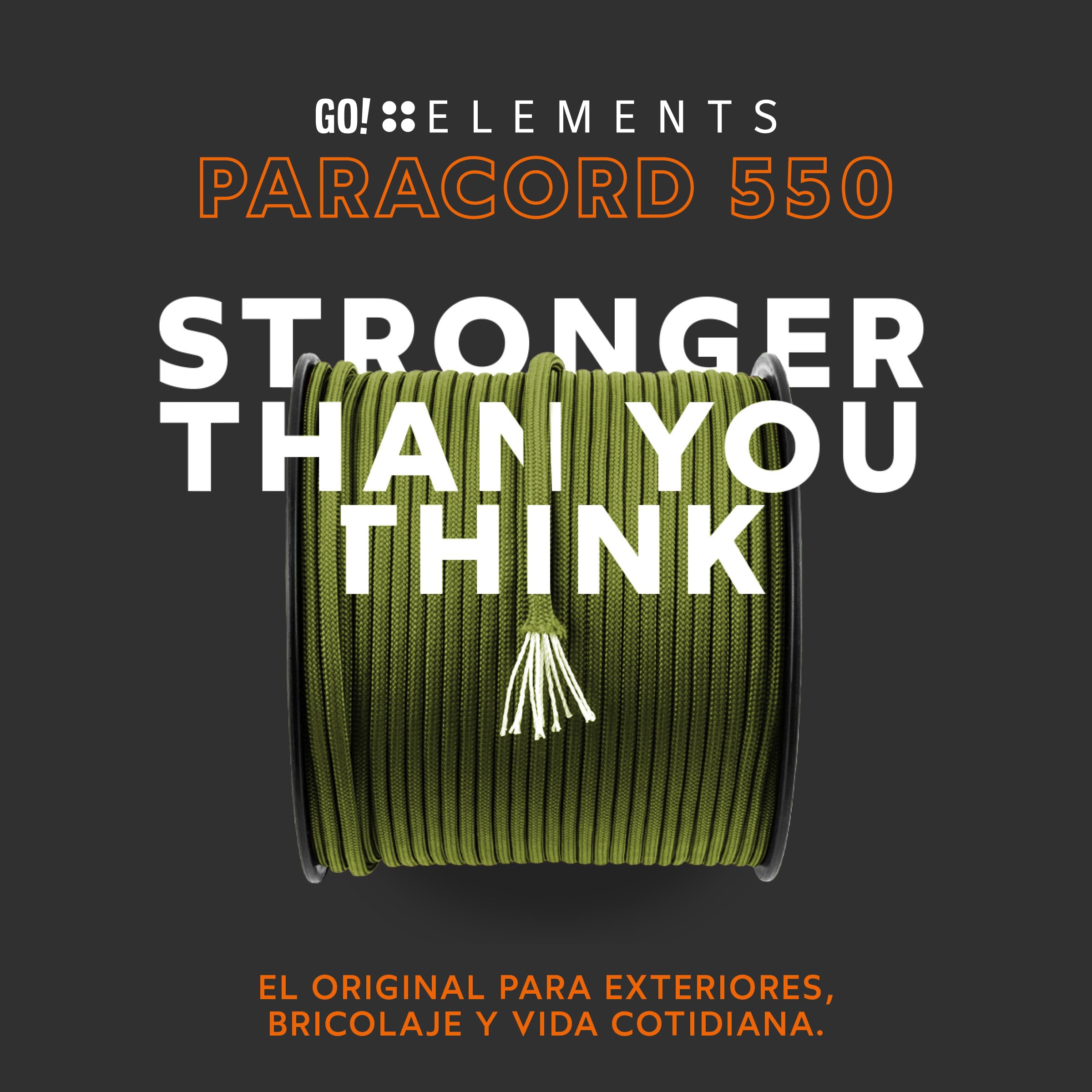 GO!elements Paracord de Nylon a Prueba de Desgarros 4mm 550 Typo III Cuerda 250kg