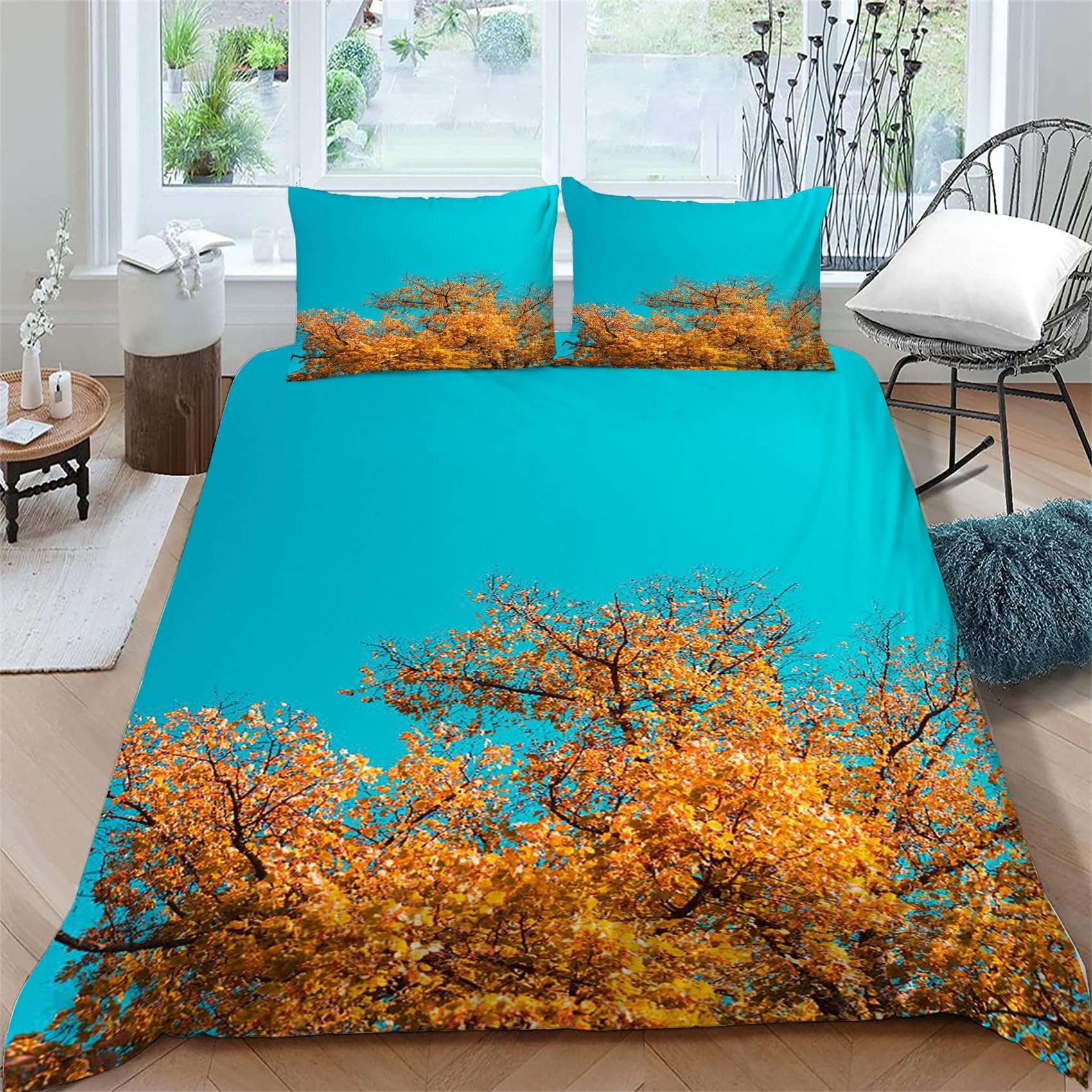 Housse de couette 220 x 240 feuilles d'automne finis les boutons perdus grâce à la fermeture éclair intégrée