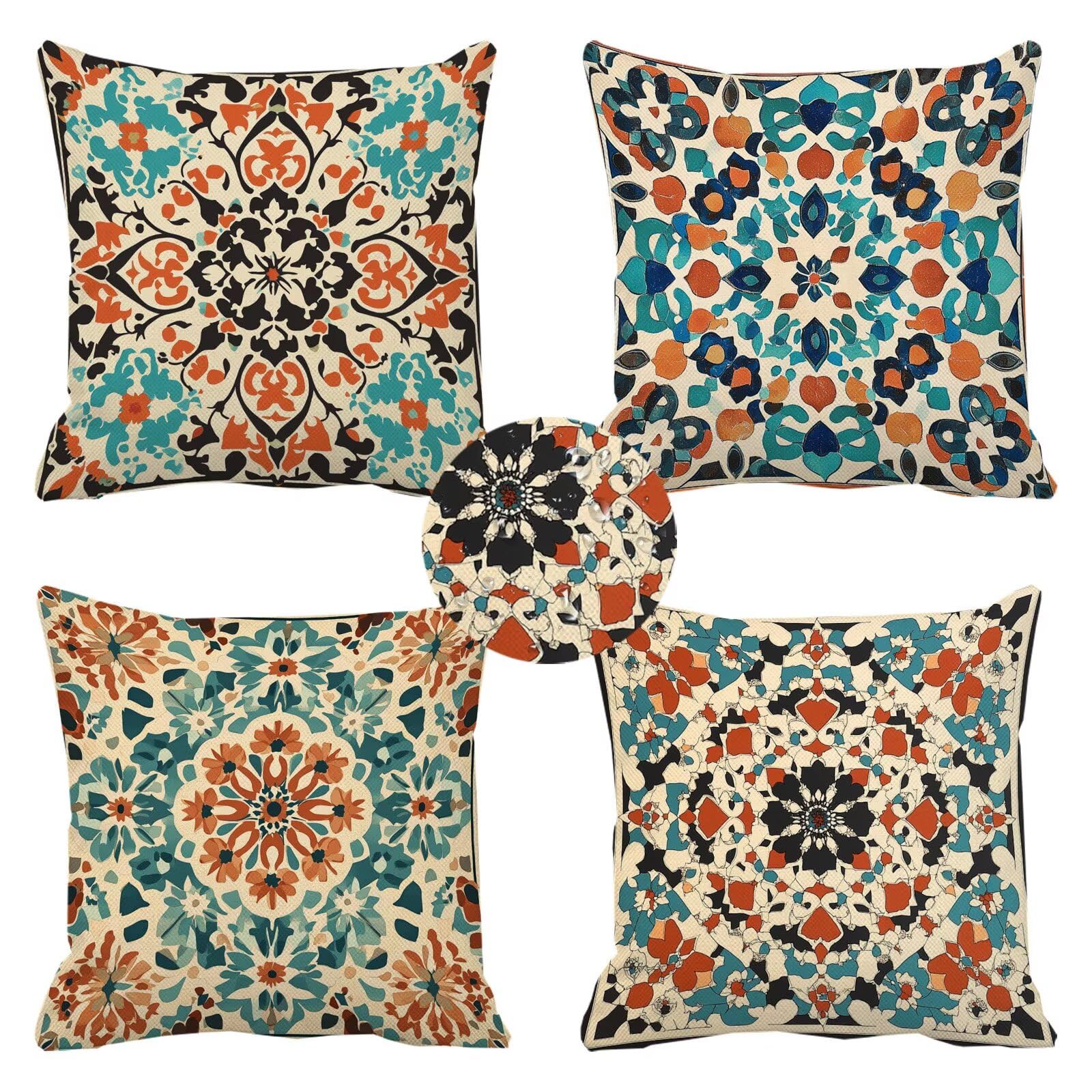 Housse coussin 45x45 bleu et orange imperméable pour canapé de jardin k-66