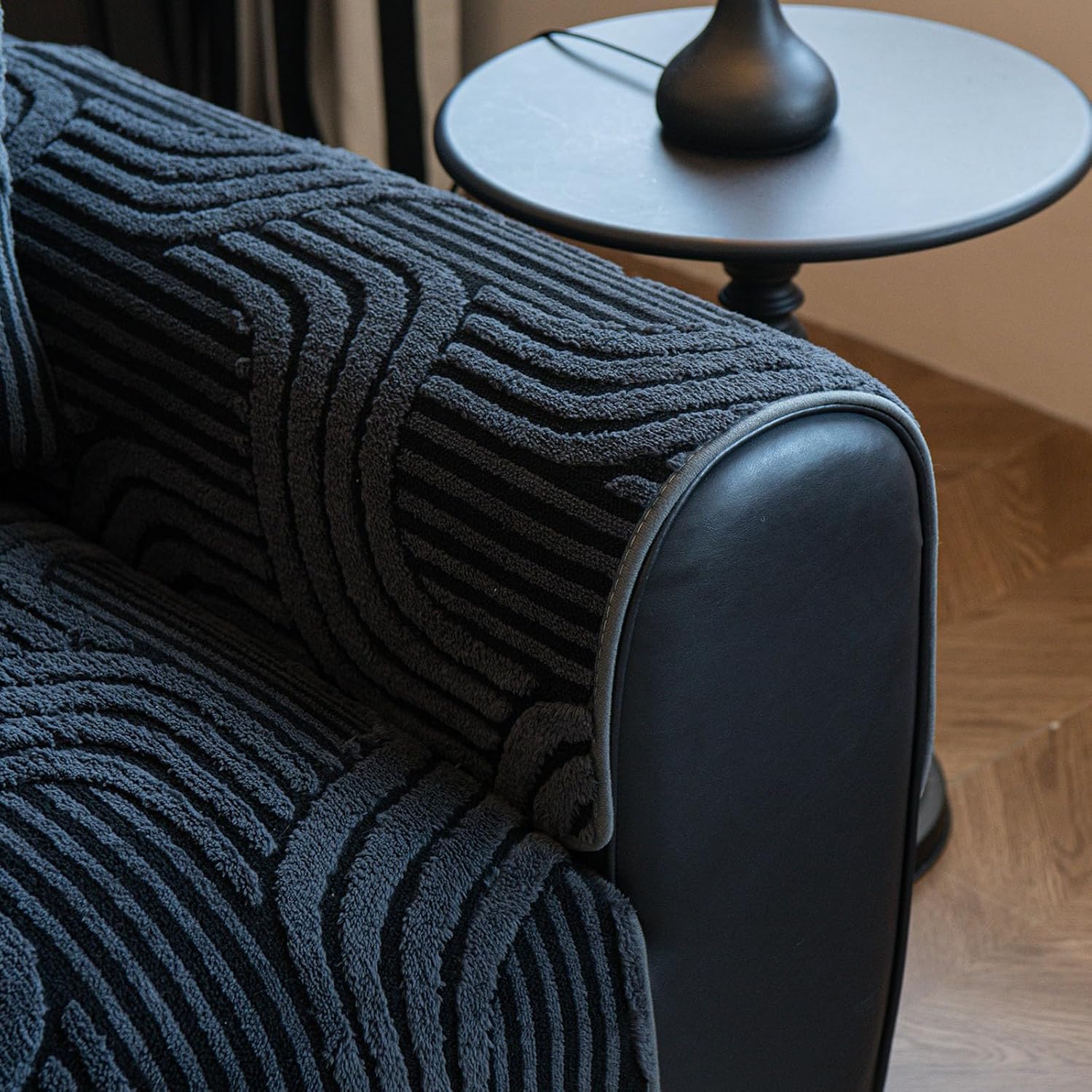 vctops Boho Plush Couch Cover, Washable Sectional Sofa Cover, Non Slip Sofa Slipcover for 3 Cushion Couch Sofa L Shaped Armrest Backrest, Furniture Protector Covers for Pets Kids (Grey,28"x82")