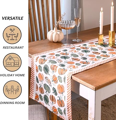 Miniatura 5 de Folkulture Camino de mesa de algodón de 72 pulgadas para decoración de granja y bohemio, calabaza