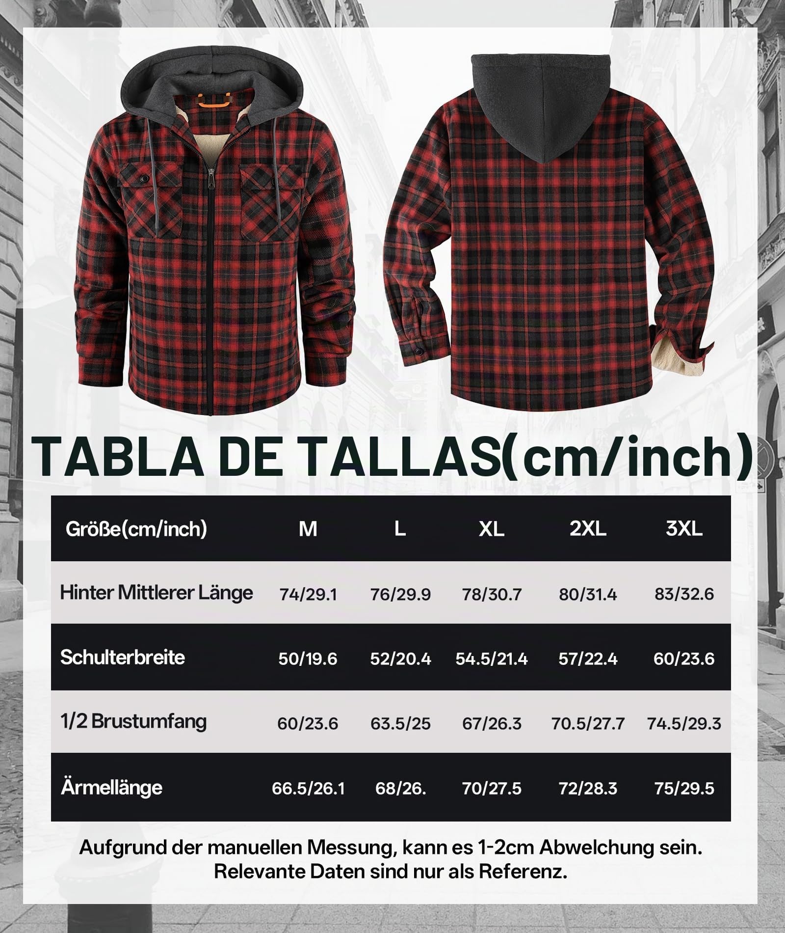zitysport Camisa Hombres Sherpa Fleece Cuadros Forrada Chaqueta de Invierno Forro Polar Abrigo Bolsillos Chaqueta de Franela Camisa de Exteriores Hombre Sudadera con Capucha