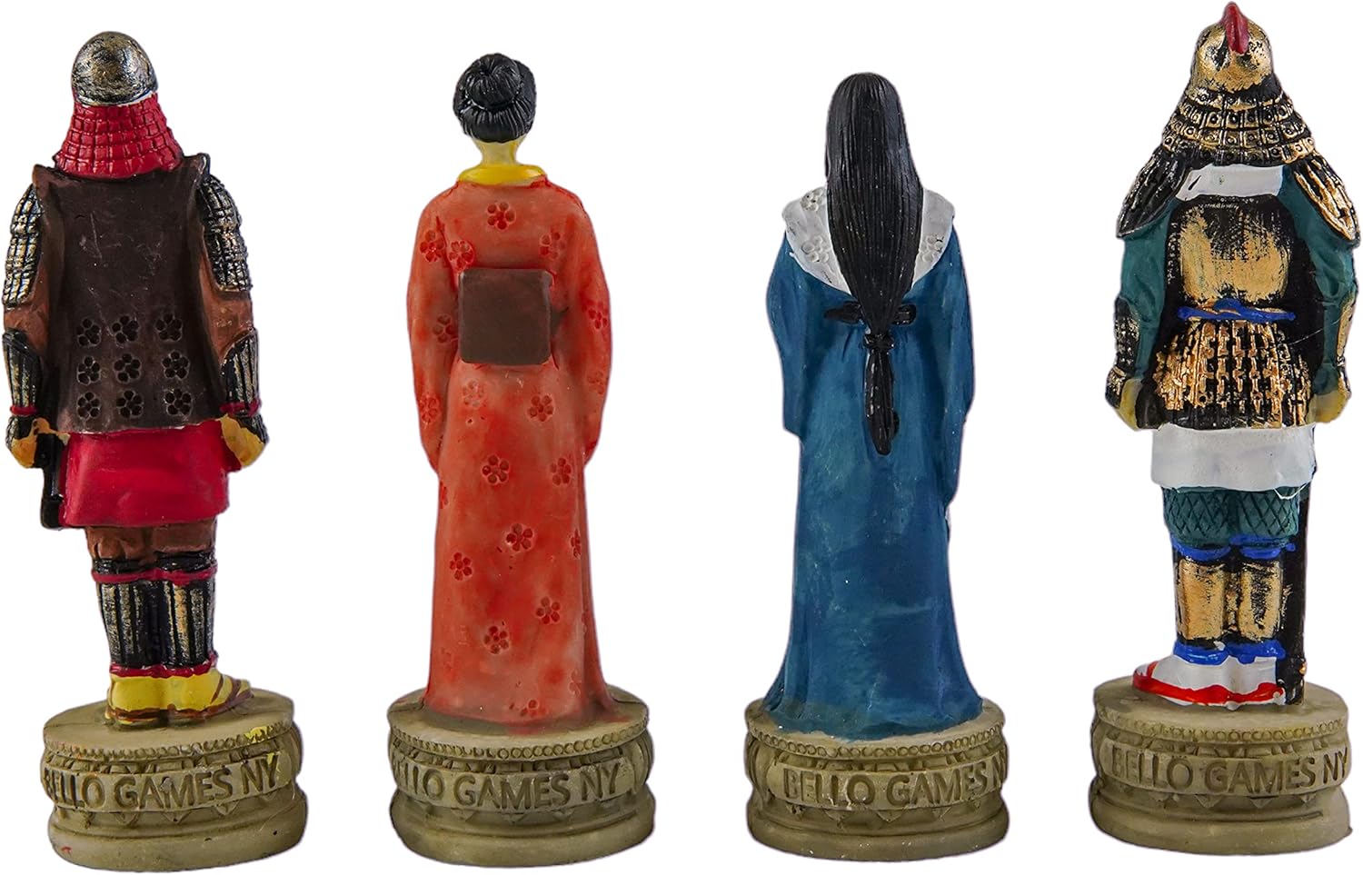 Japanese Samurai Hand Painted Chessmen with Felted Bottoms