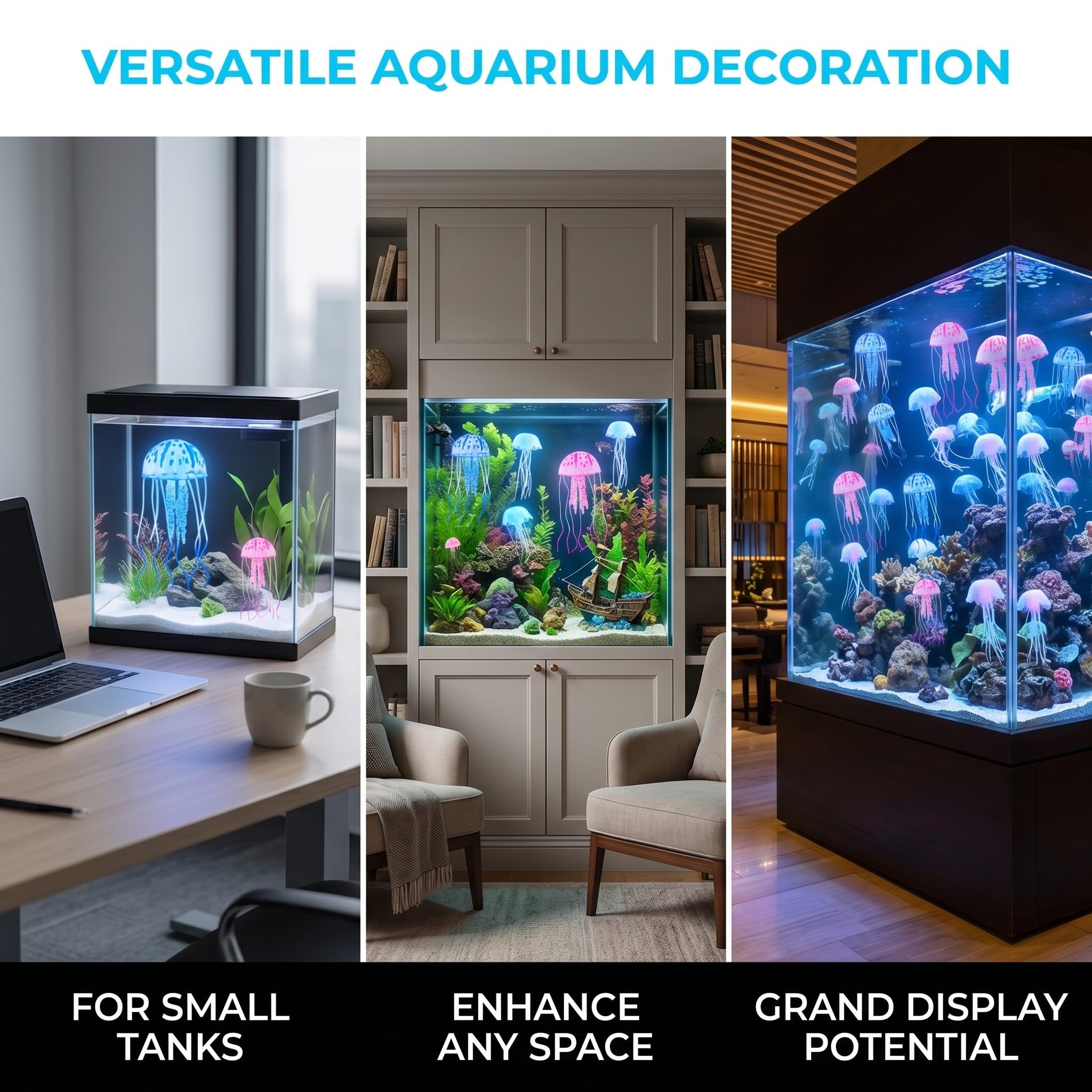 Meduse Artificiali per Acquario, Decorazioni Fluorescenti in Silicone Morbido, 4 Pezzi 2 Medie e 2 Piccole